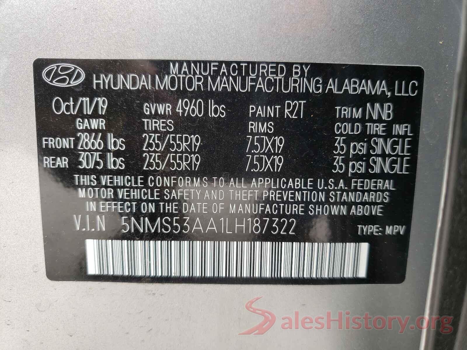 5NMS53AA1LH187322 2020 HYUNDAI SANTA FE