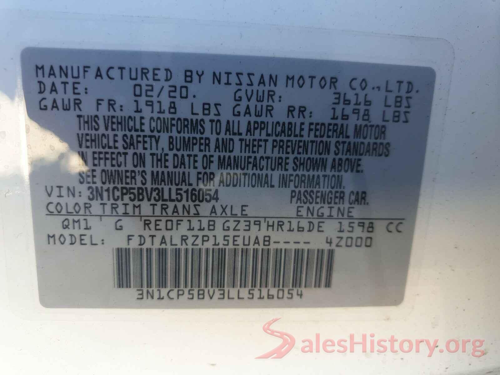 3N1CP5BV3LL516054 2020 NISSAN KICKS