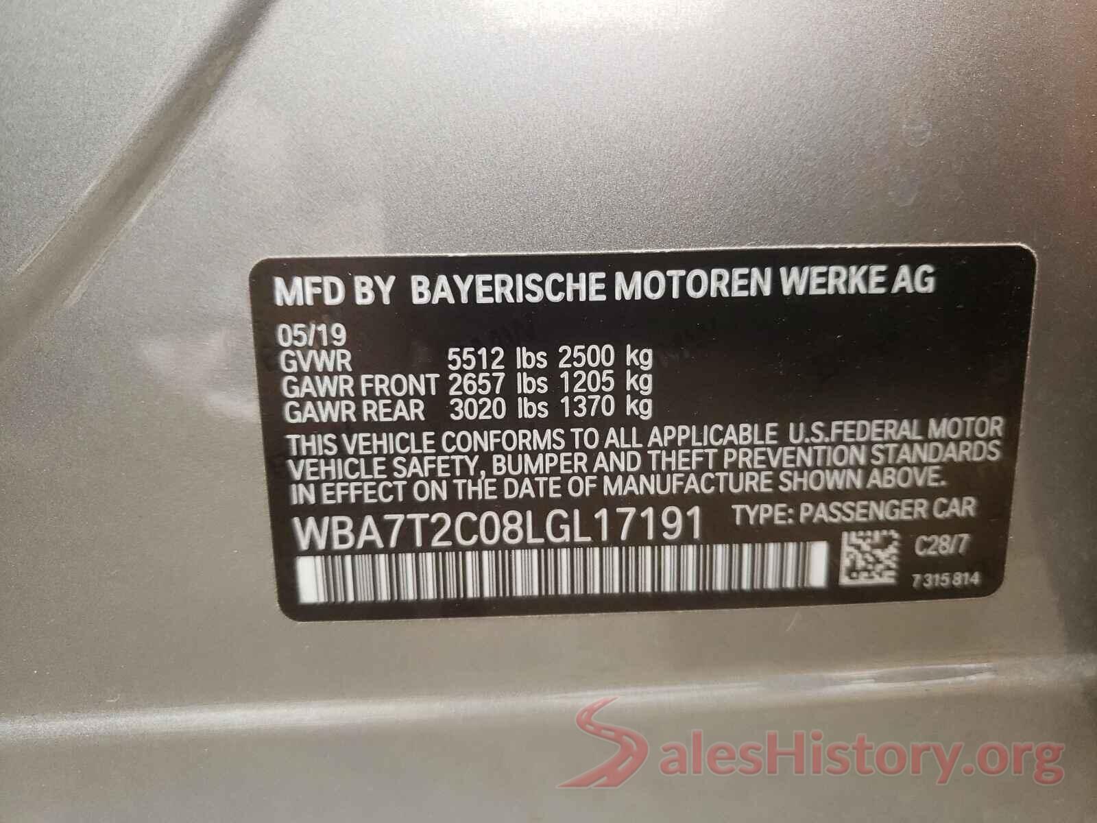 WBA7T2C08LGL17191 2020 BMW 7 SERIES