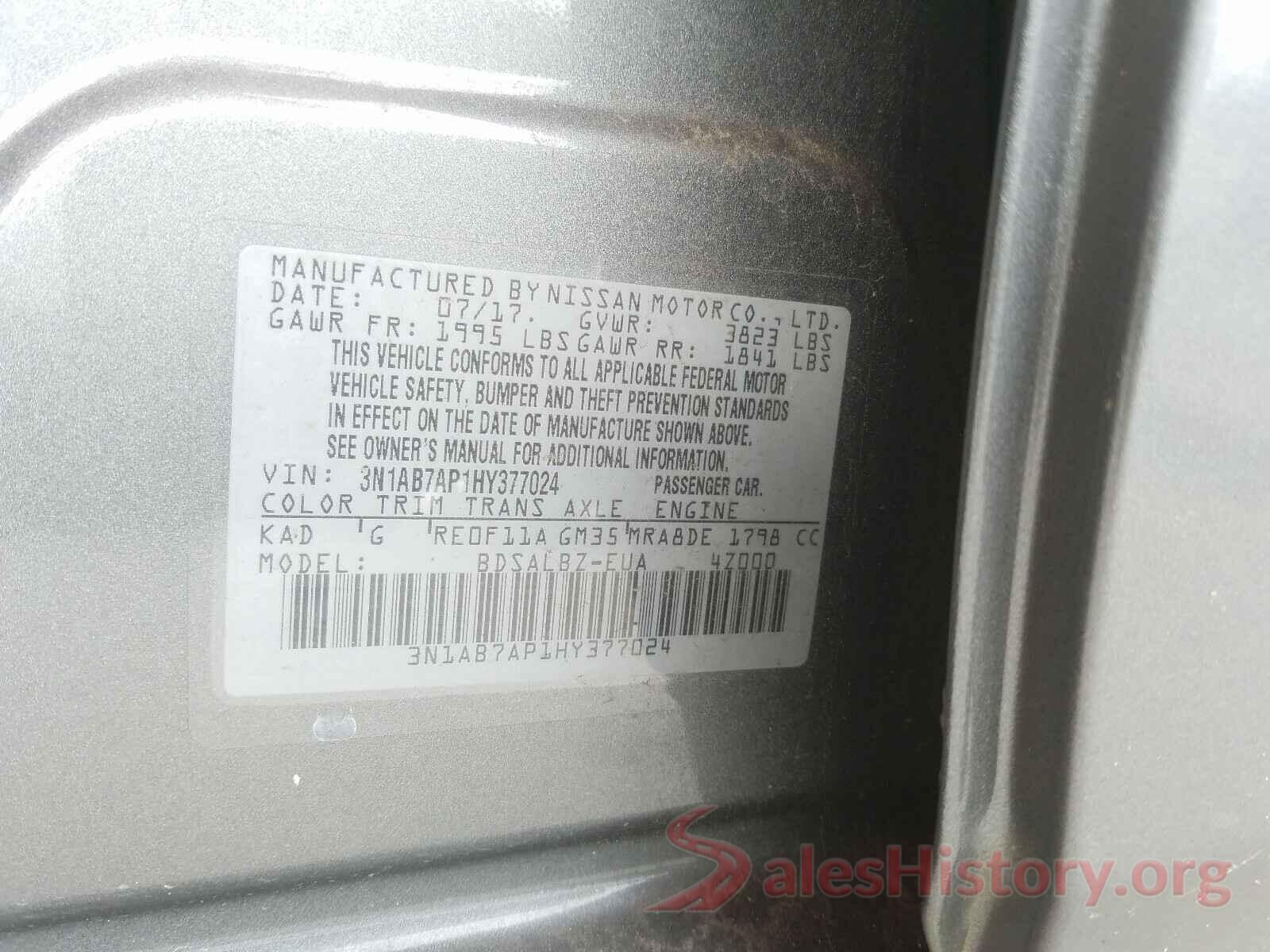 3N1AB7AP1HY377024 2017 NISSAN SENTRA