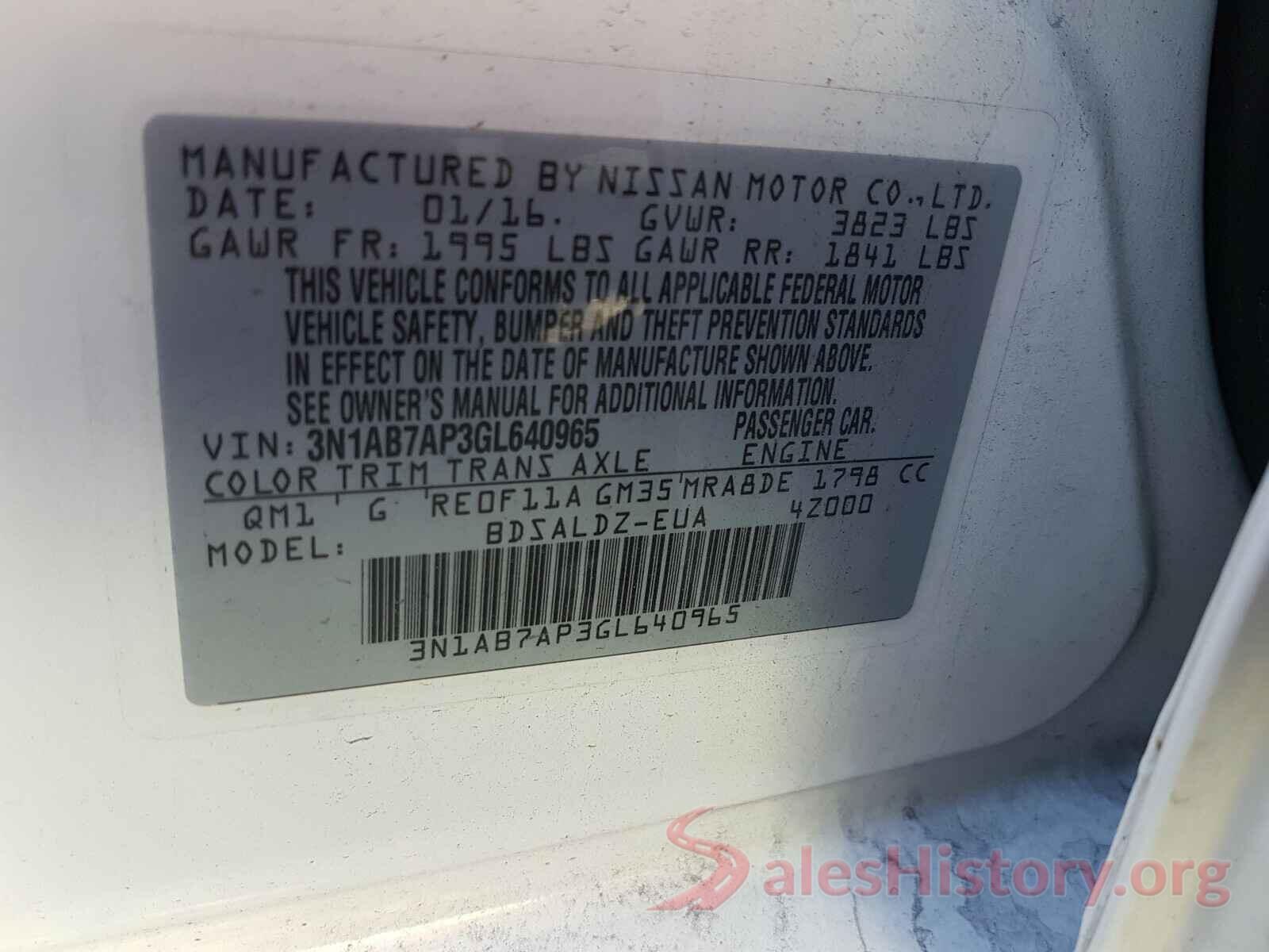 3N1AB7AP3GL640965 2016 NISSAN SENTRA