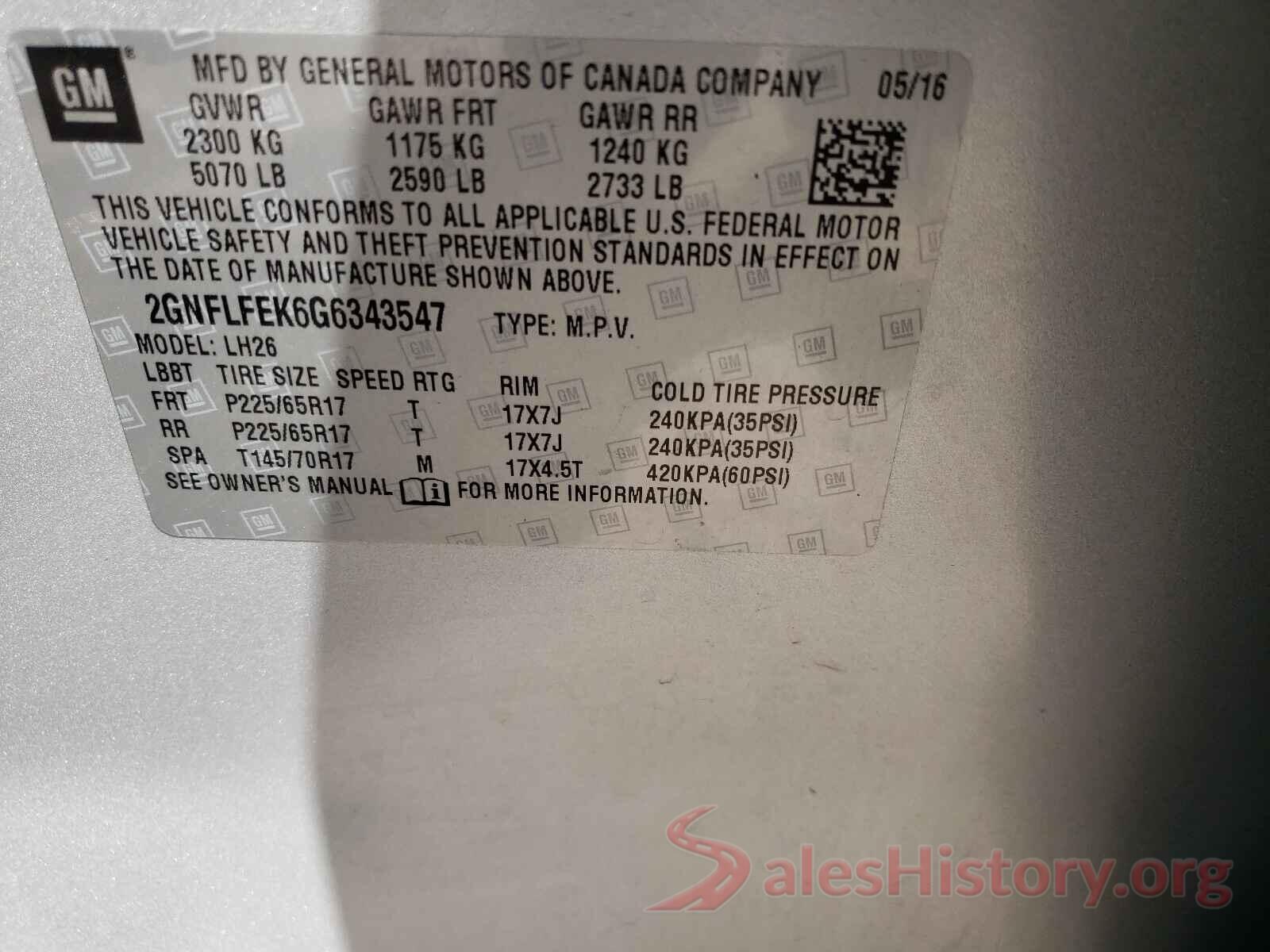 2GNFLFEK6G6343547 2016 CHEVROLET EQUINOX