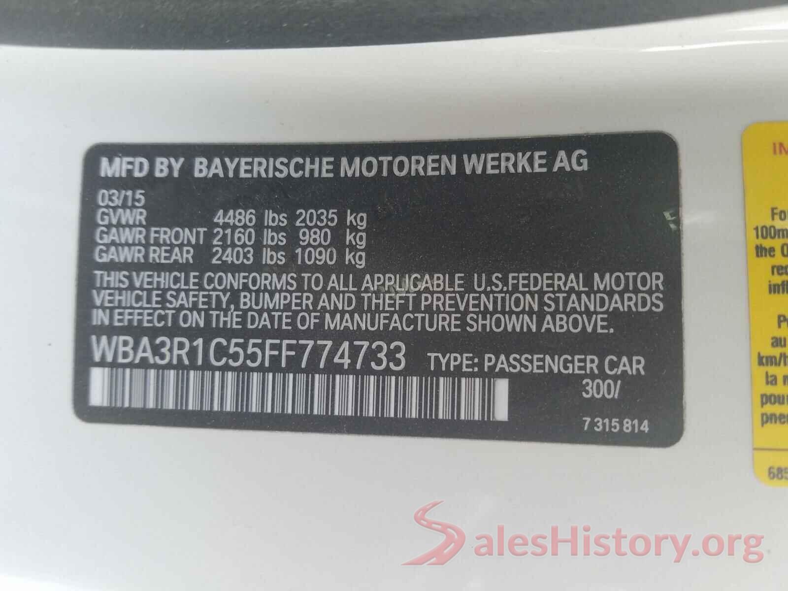 WBA3R1C55FF774733 2015 BMW 4 SERIES