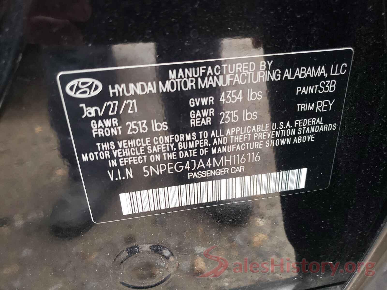 5NPEG4JA4MH116116 2021 HYUNDAI SONATA