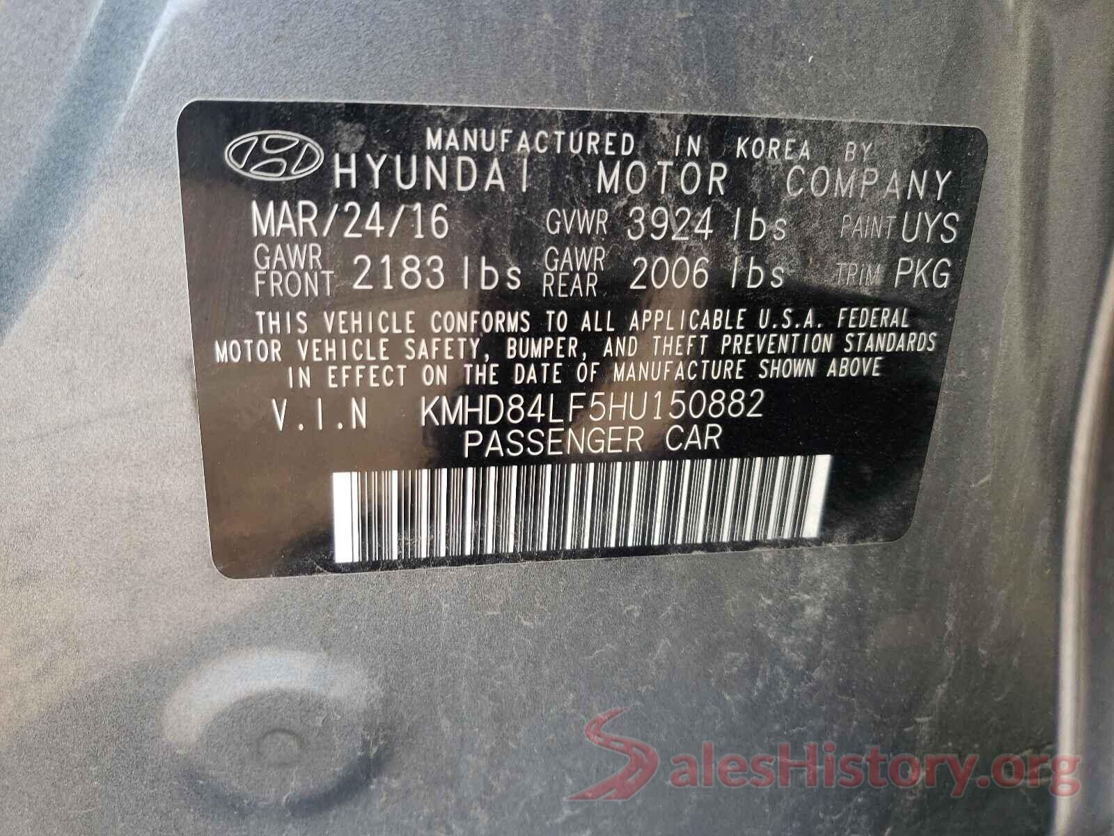 KMHD84LF5HU150882 2017 HYUNDAI ELANTRA