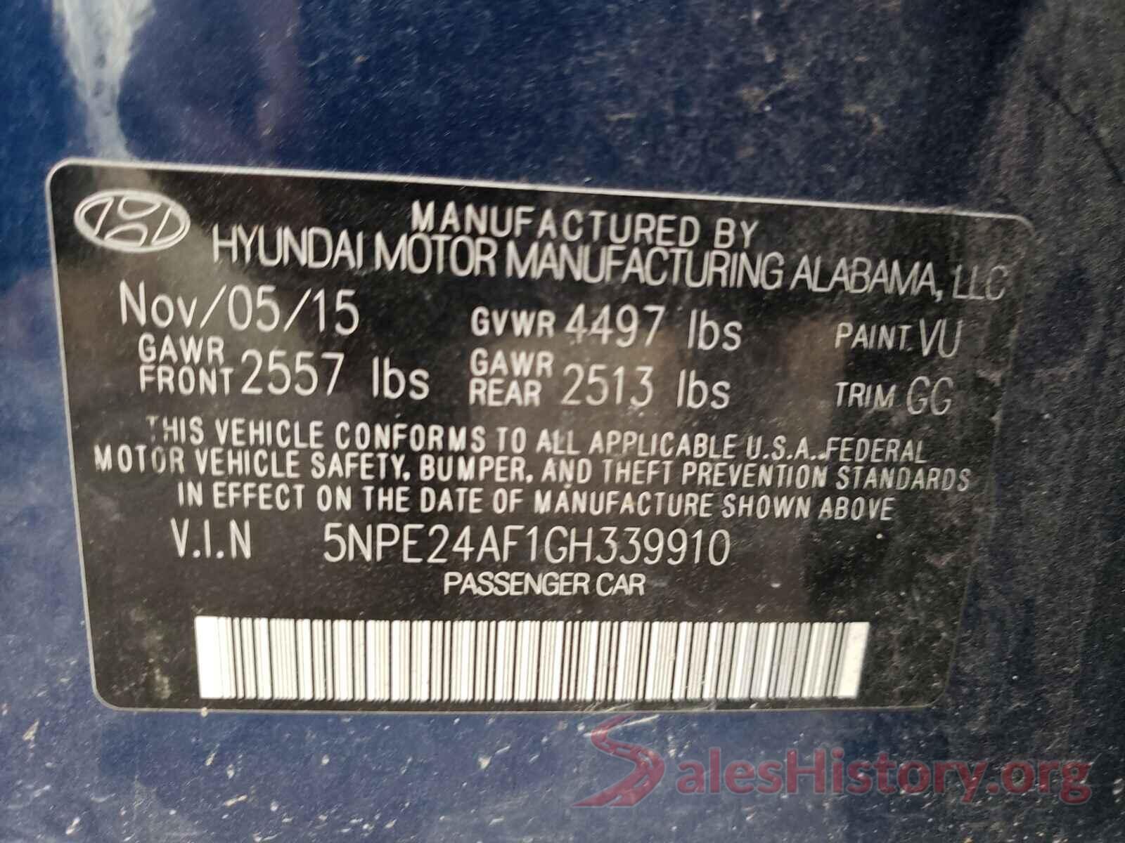 5NPE24AF1GH339910 2016 HYUNDAI SONATA