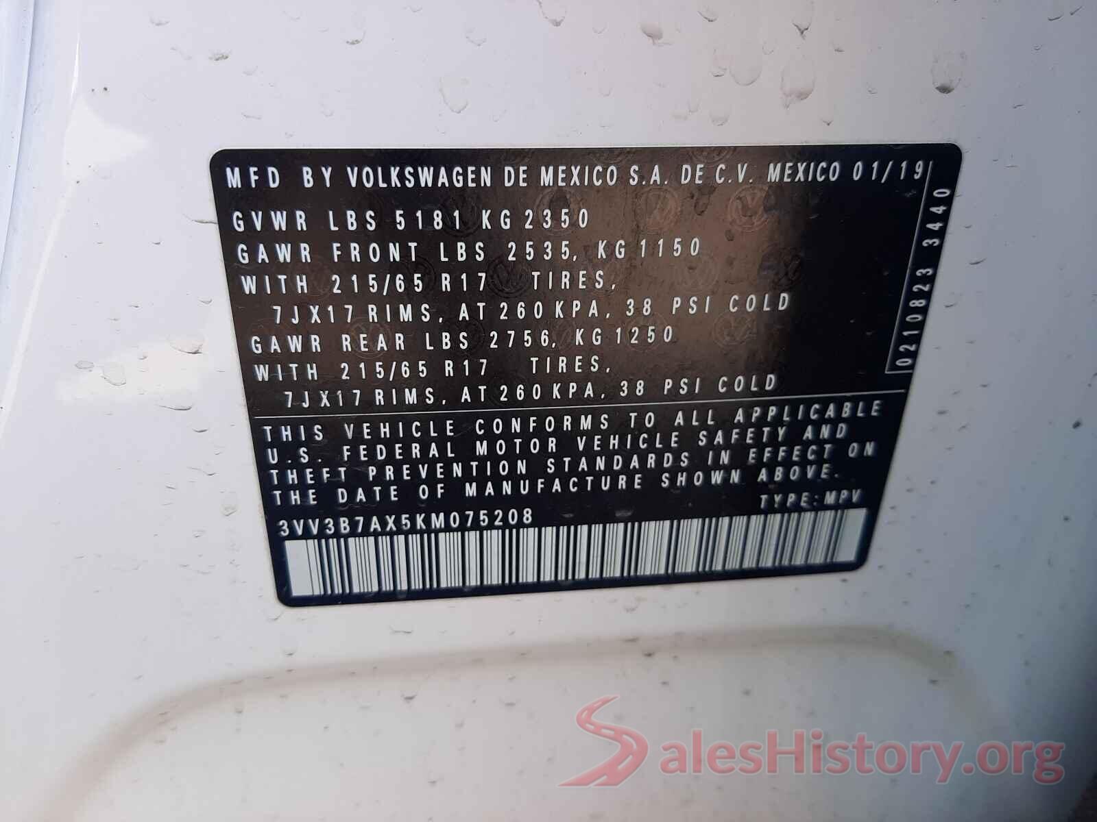 3VV3B7AX5KM075208 2019 VOLKSWAGEN TIGUAN