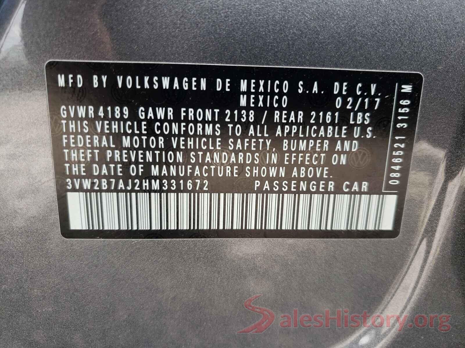 3VW2B7AJ2HM331672 2017 VOLKSWAGEN JETTA