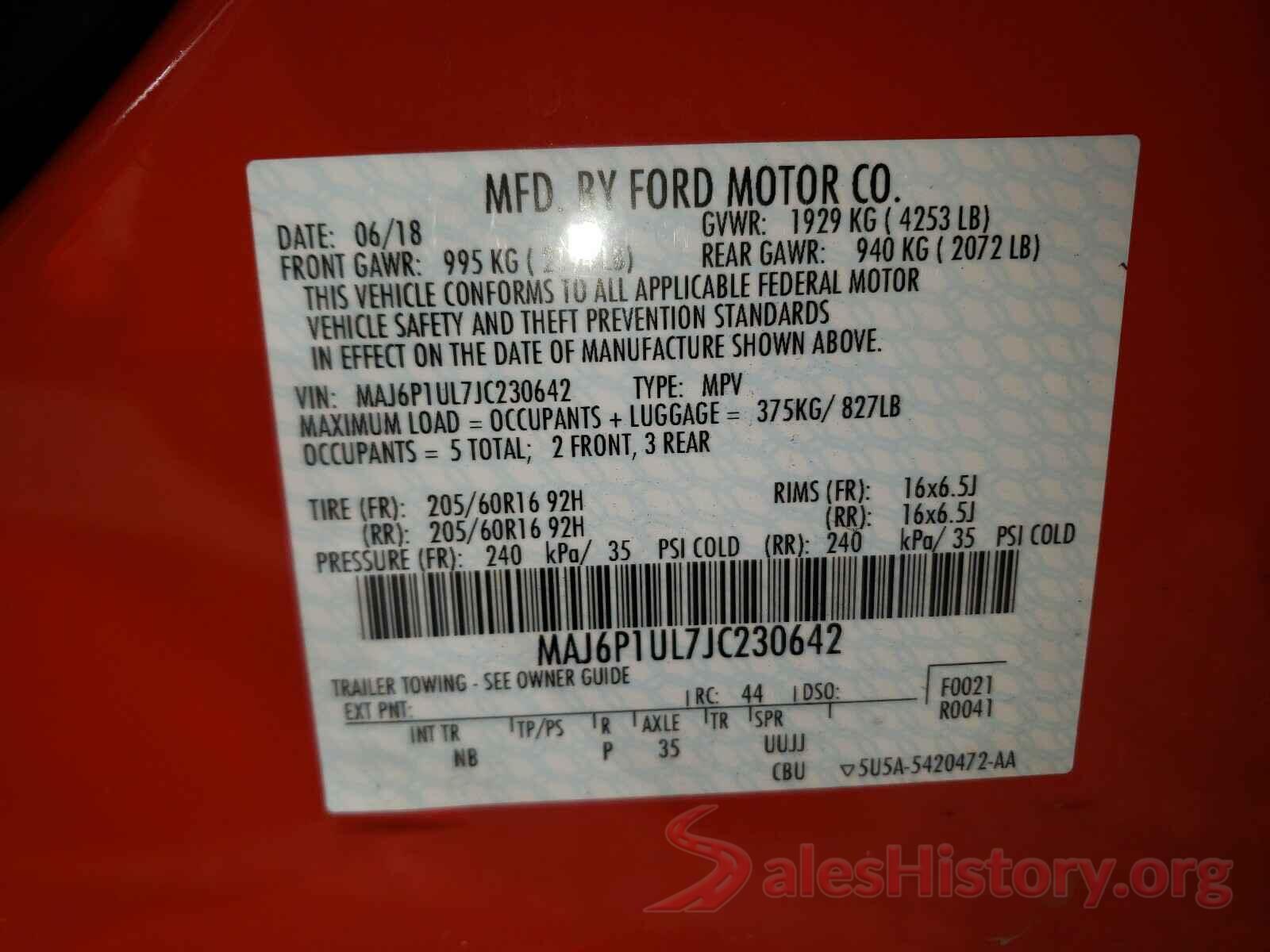 MAJ6P1UL7JC230642 2018 FORD ALL OTHER