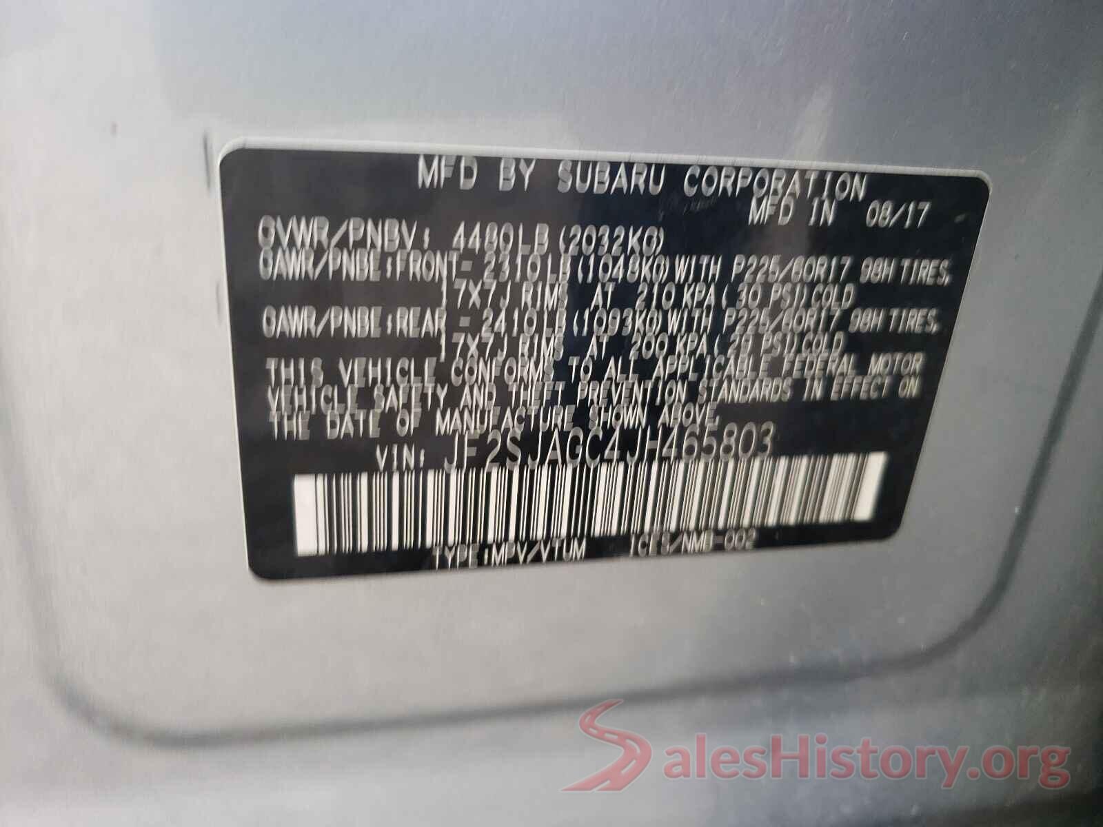 JF2SJAGC4JH465803 2018 SUBARU FORESTER