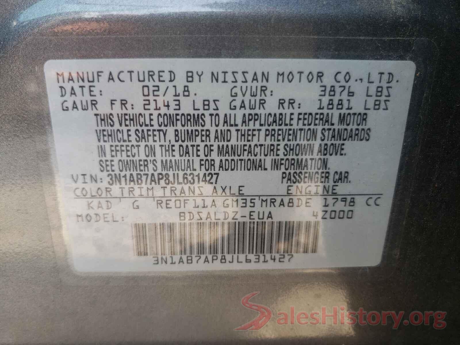 3N1AB7AP8JL631427 2018 NISSAN SENTRA