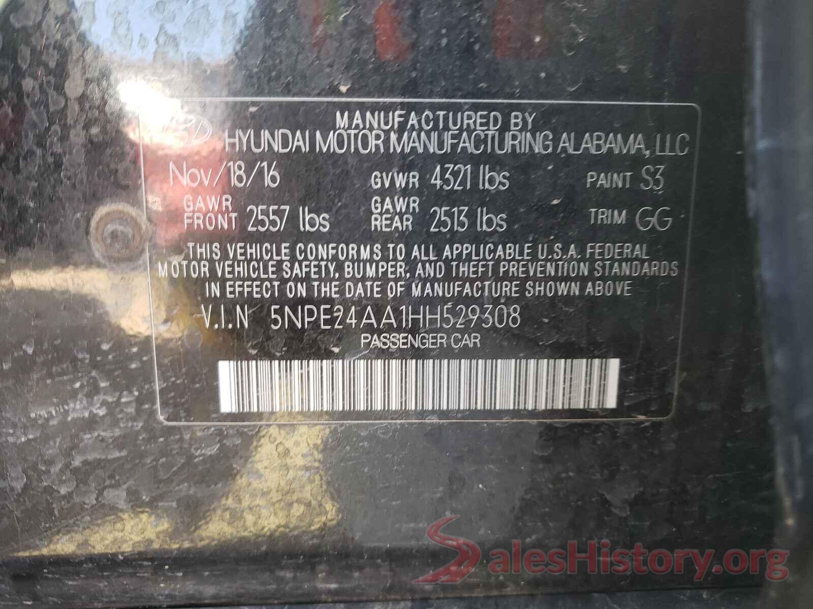 5NPE24AA1HH529308 2017 HYUNDAI SONATA