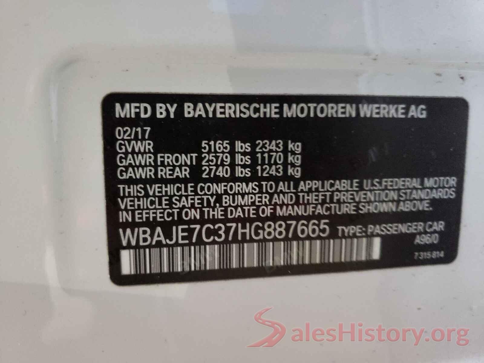 WBAJE7C37HG887665 2017 BMW 5 SERIES