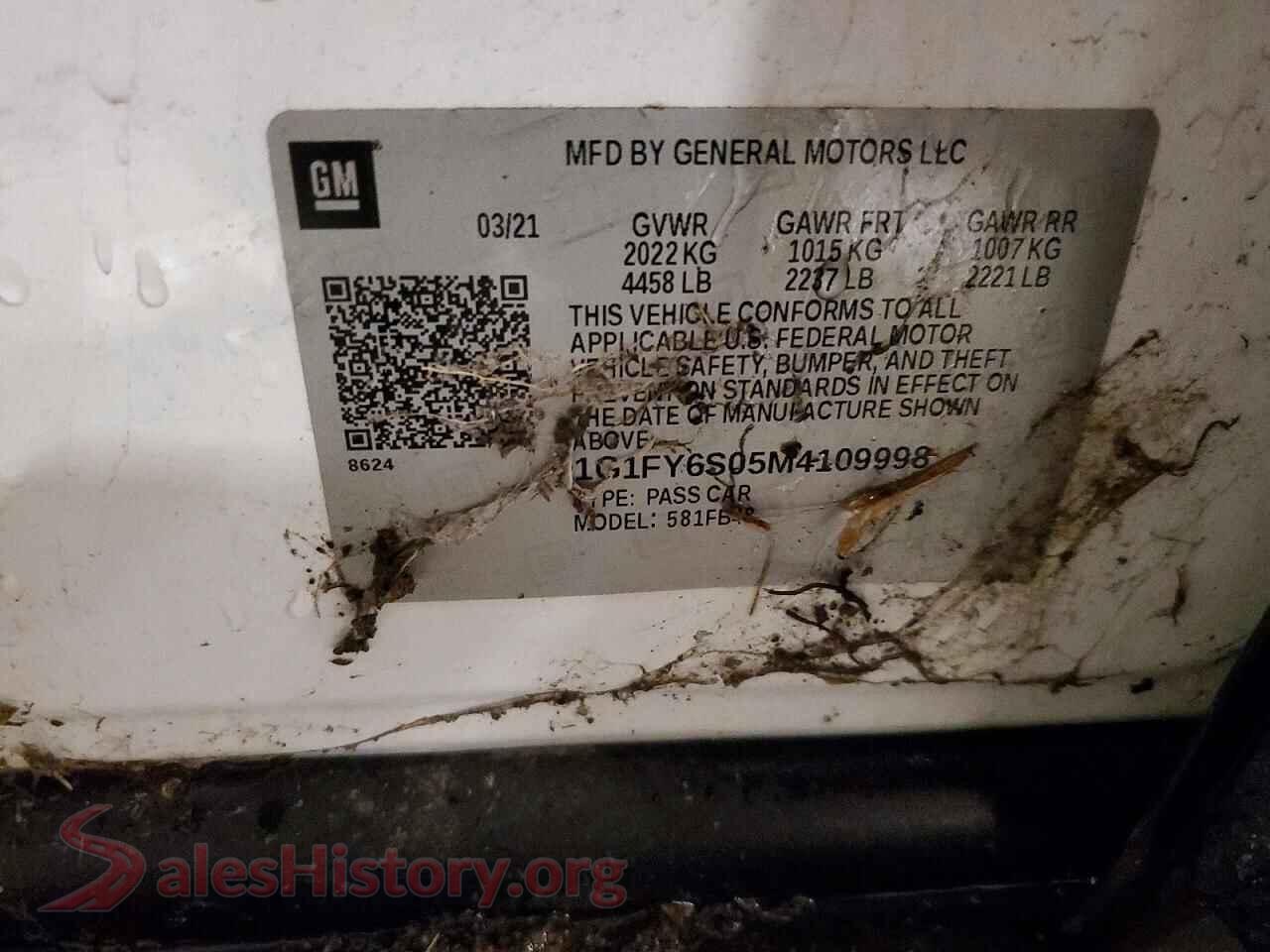 2021 CHEVROLET BOLT VIN 1G1FY6S05M4109998, trunk area