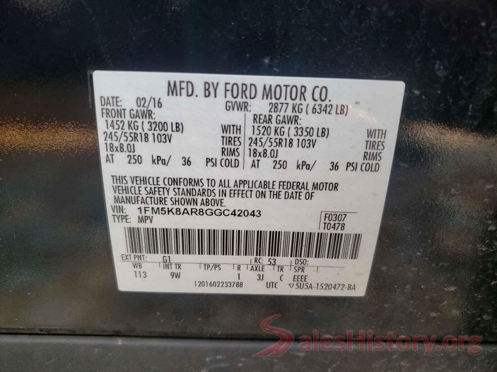 1FM5K8AR8GGC42043 2016 FORD EXPLORER