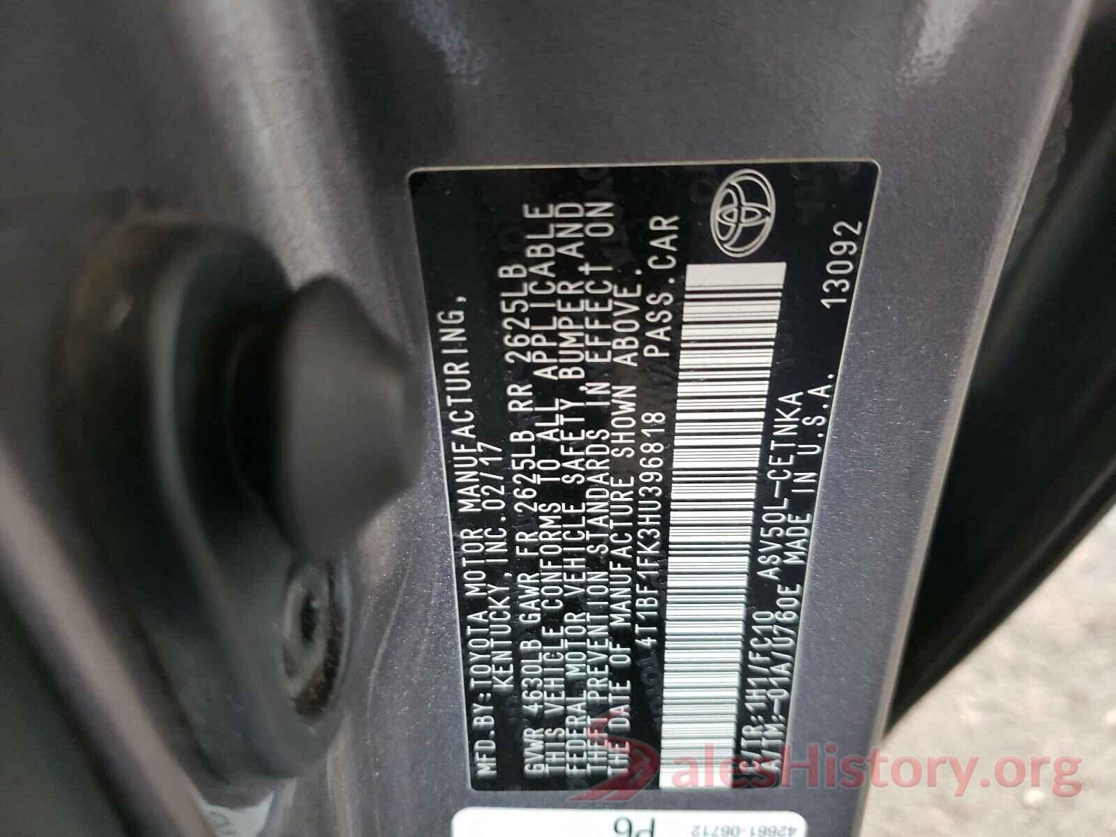 4T1BF1FK3HU396818 2017 TOYOTA CAMRY