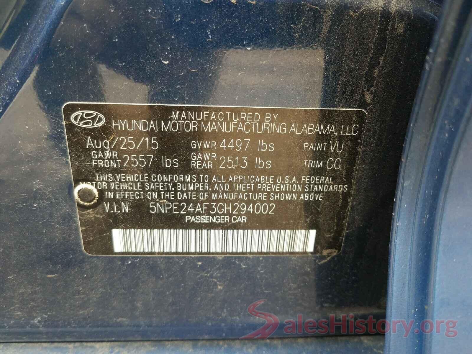 5NPE24AF3GH294002 2016 HYUNDAI SONATA