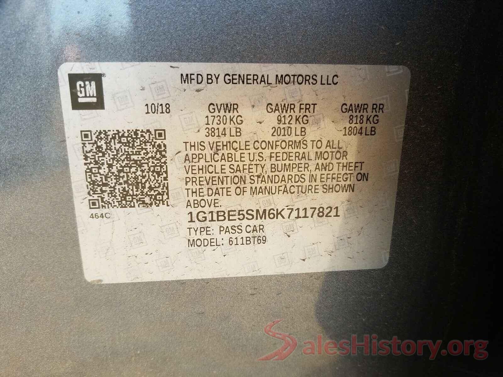 1G1BE5SM6K7117821 2019 CHEVROLET CRUZE