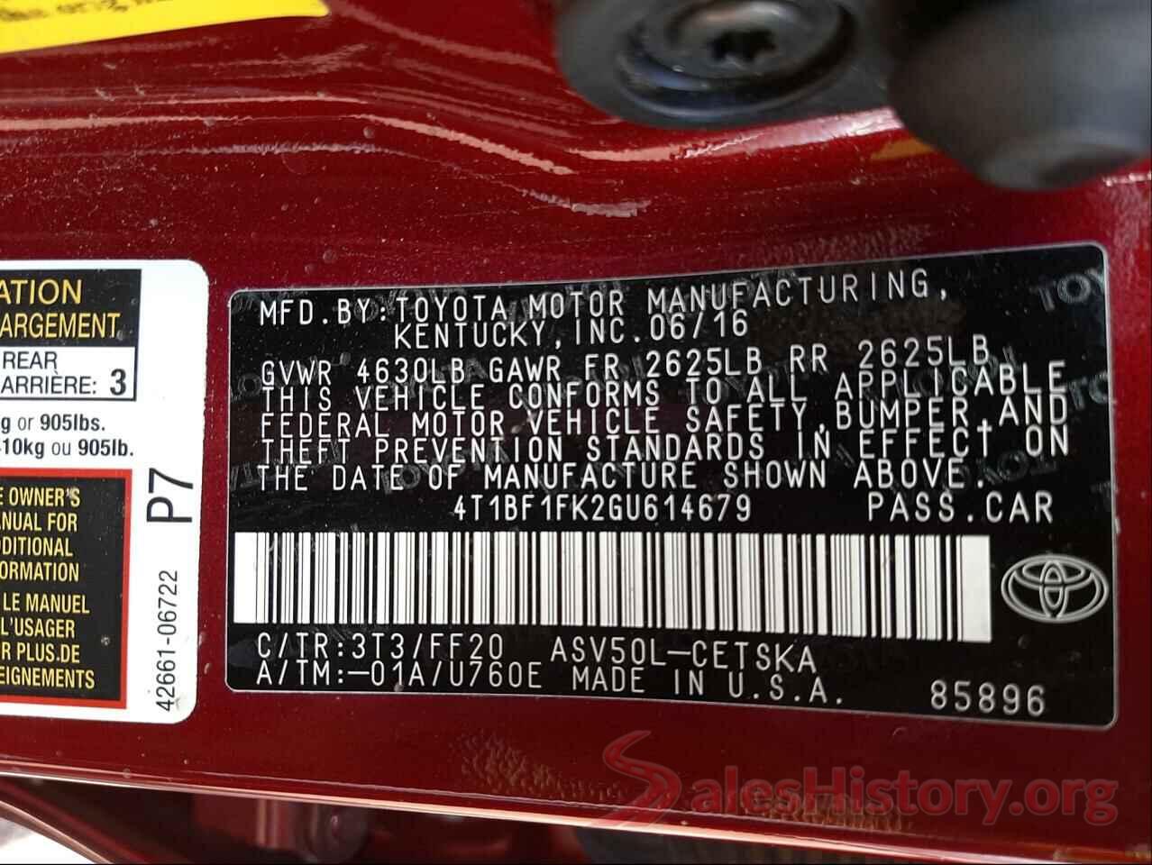 4T1BF1FK2GU614679 2016 TOYOTA CAMRY