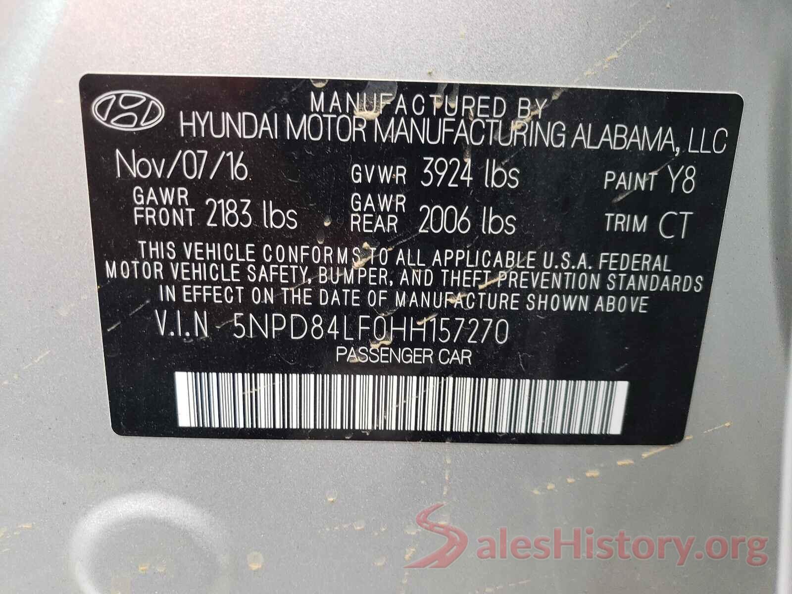 5NPD84LF0HH157270 2017 HYUNDAI ELANTRA