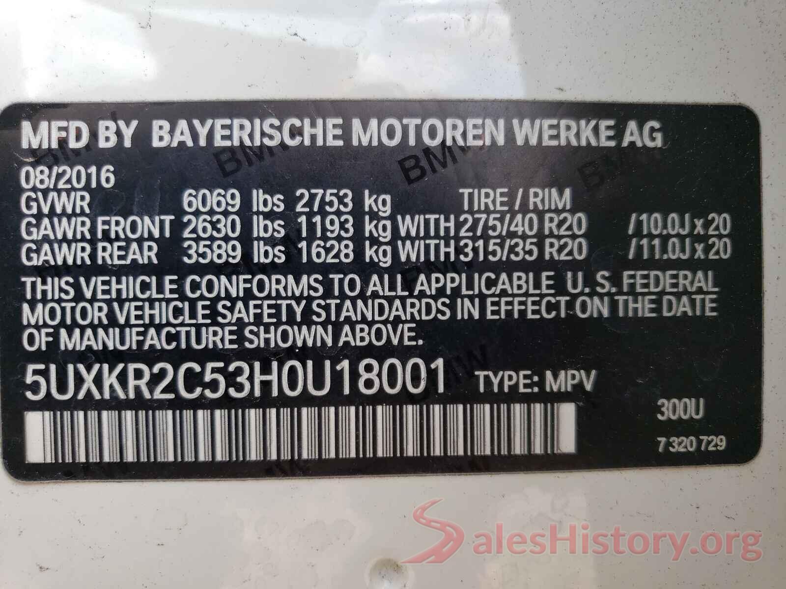 5UXKR2C53H0U18001 2017 BMW X5