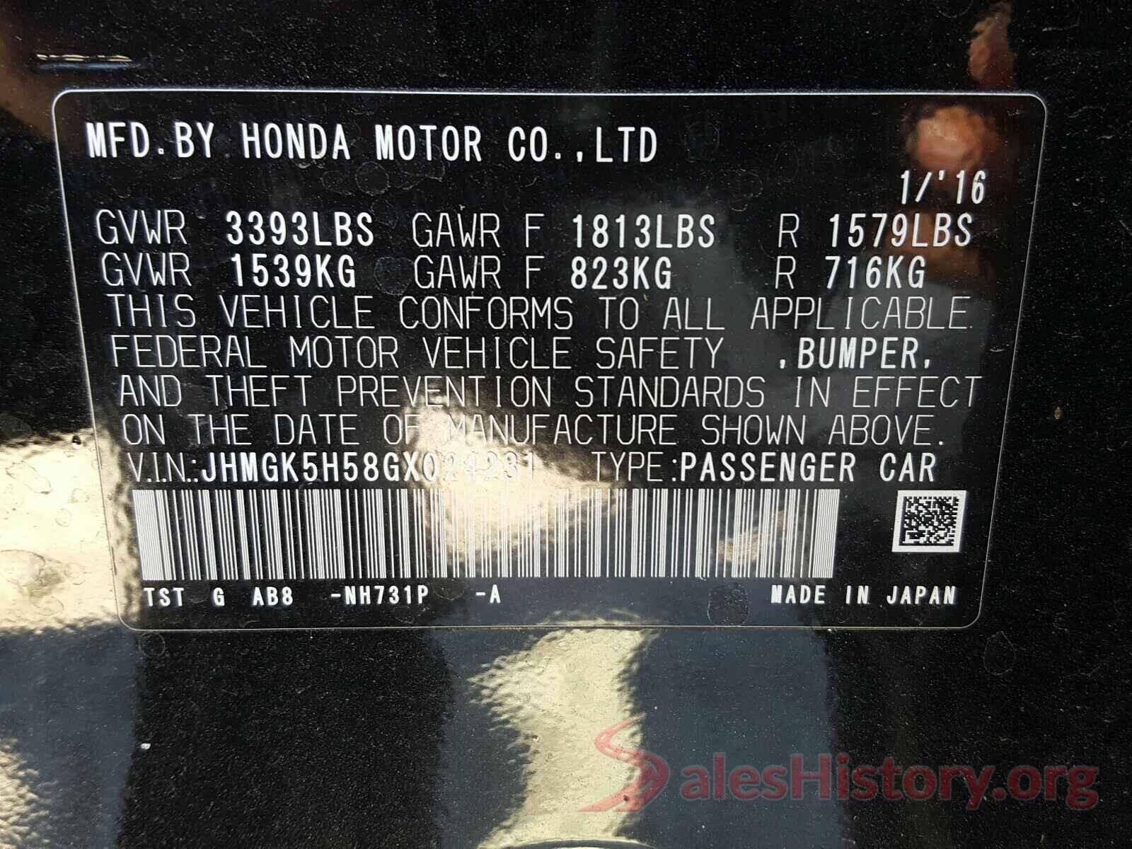 JHMGK5H58GX024231 2016 HONDA FIT