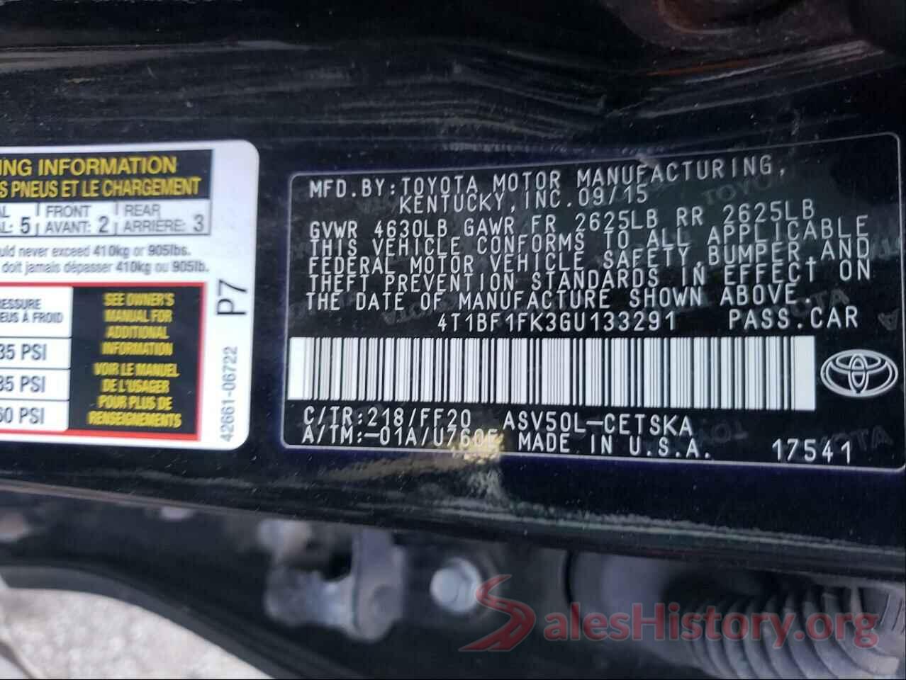 4T1BF1FK3GU133291 2016 TOYOTA CAMRY