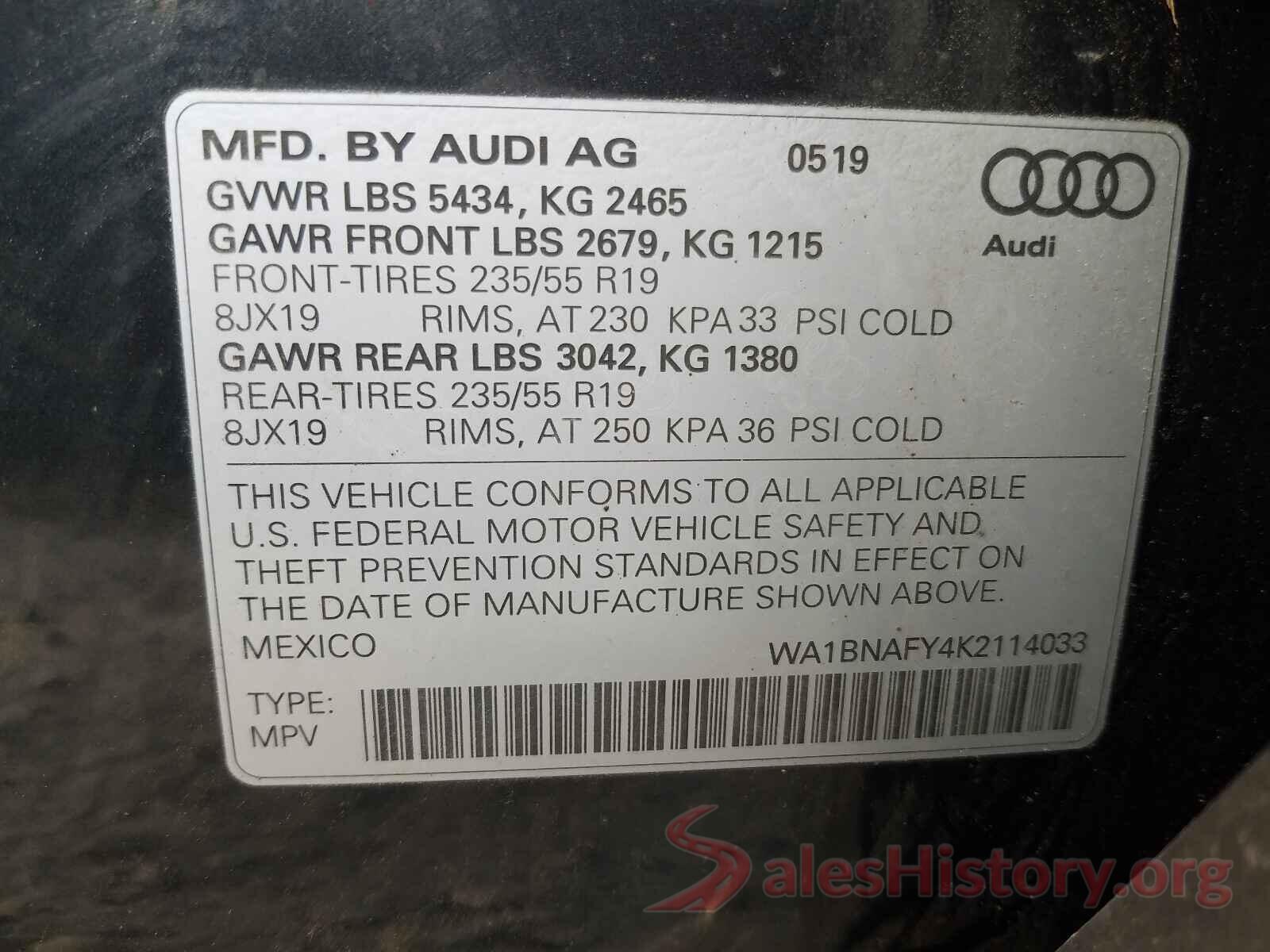 WA1BNAFY4K2114033 2019 AUDI Q5