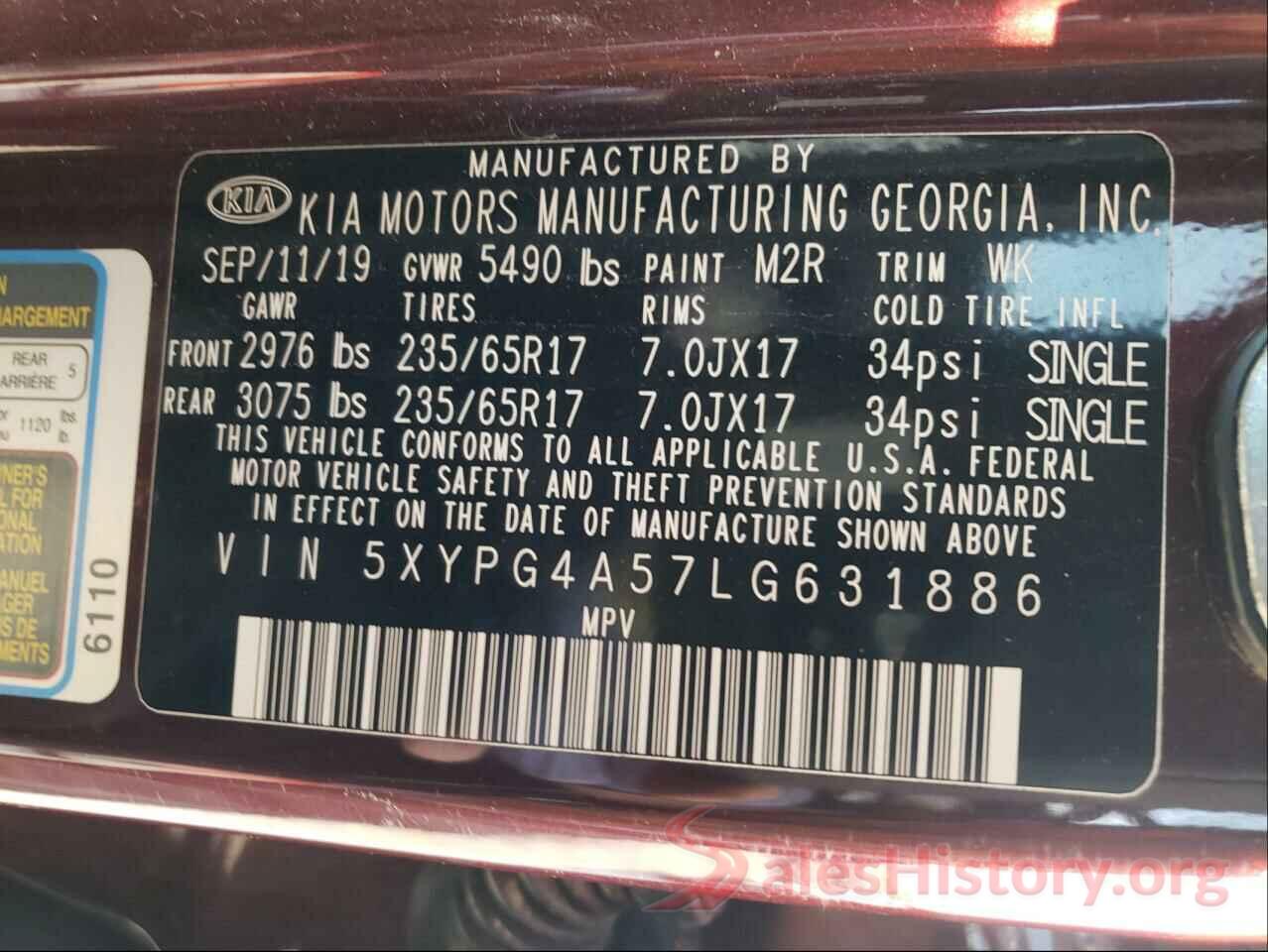 5XYPG4A57LG631886 2020 KIA SORENTO