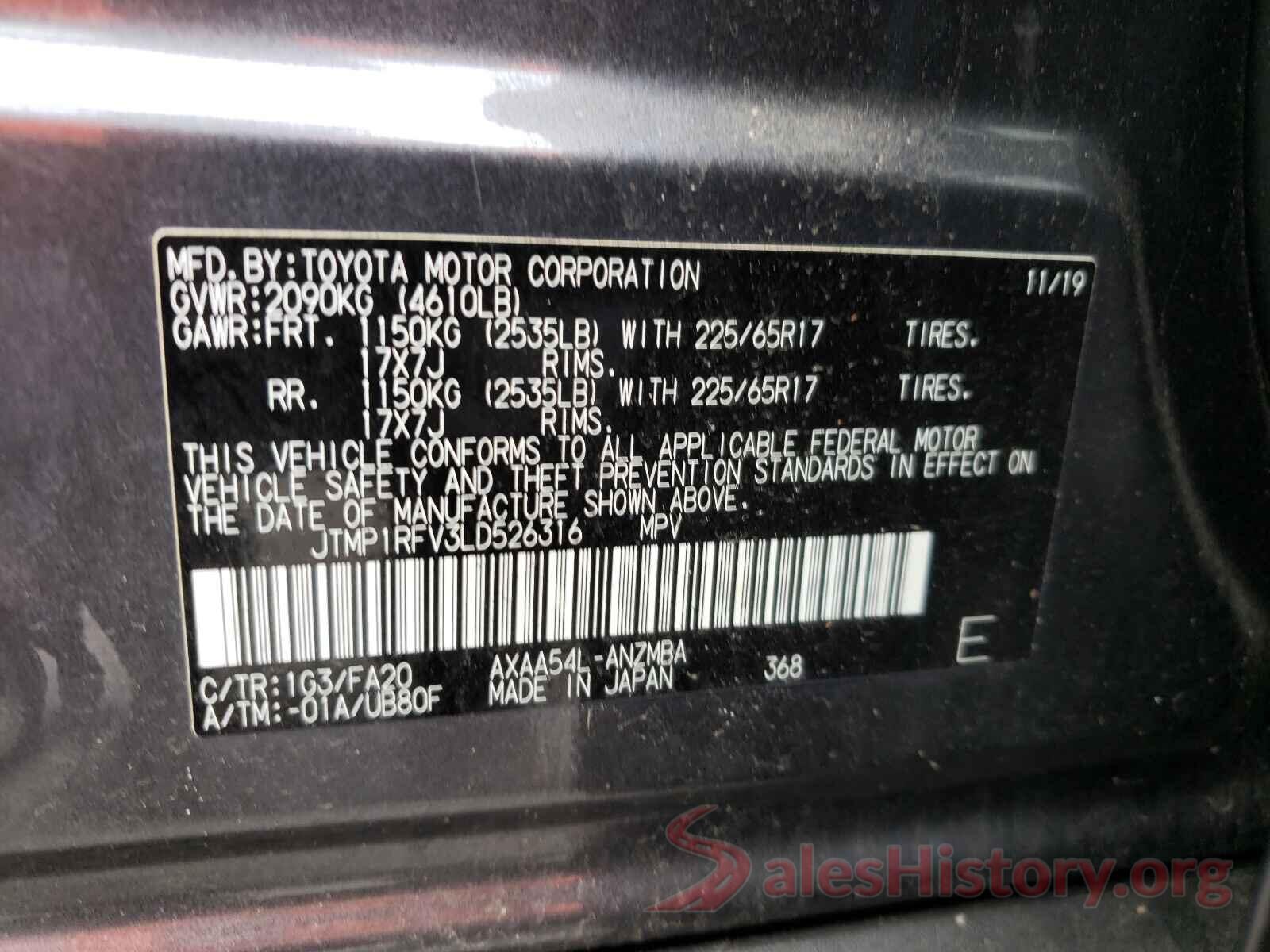 JTMP1RFV3LD526316 2020 TOYOTA RAV4