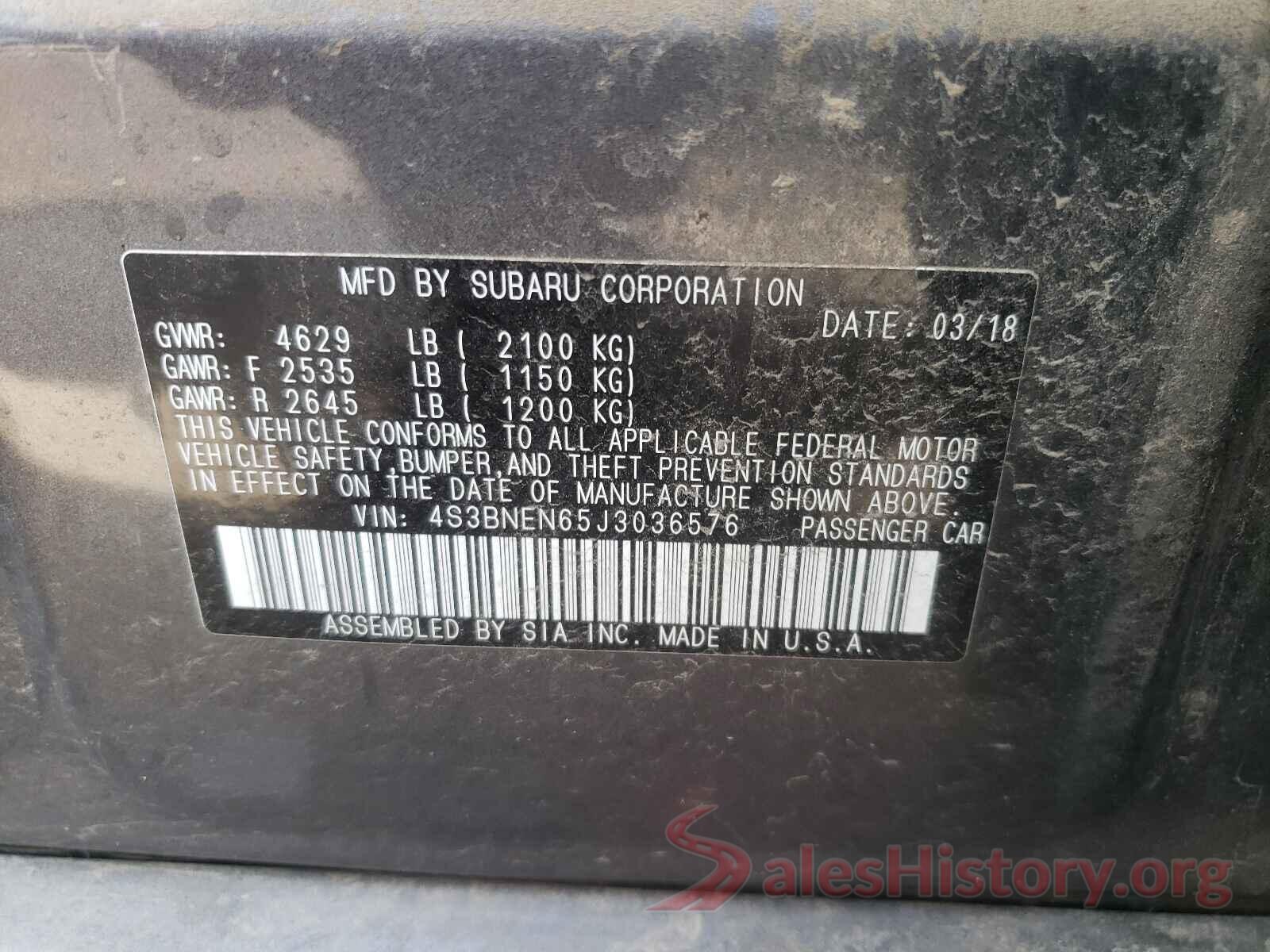 4S3BNEN65J3036576 2018 SUBARU LEGACY