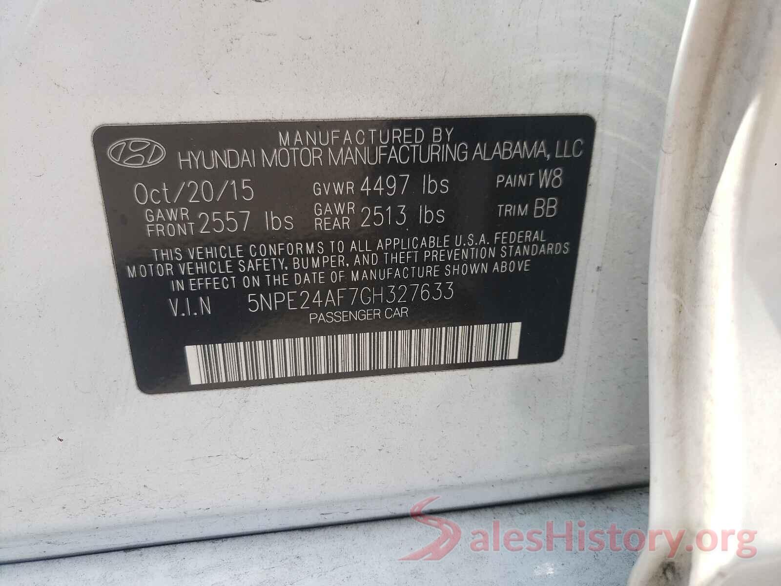 5NPE24AF7GH327633 2016 HYUNDAI SONATA