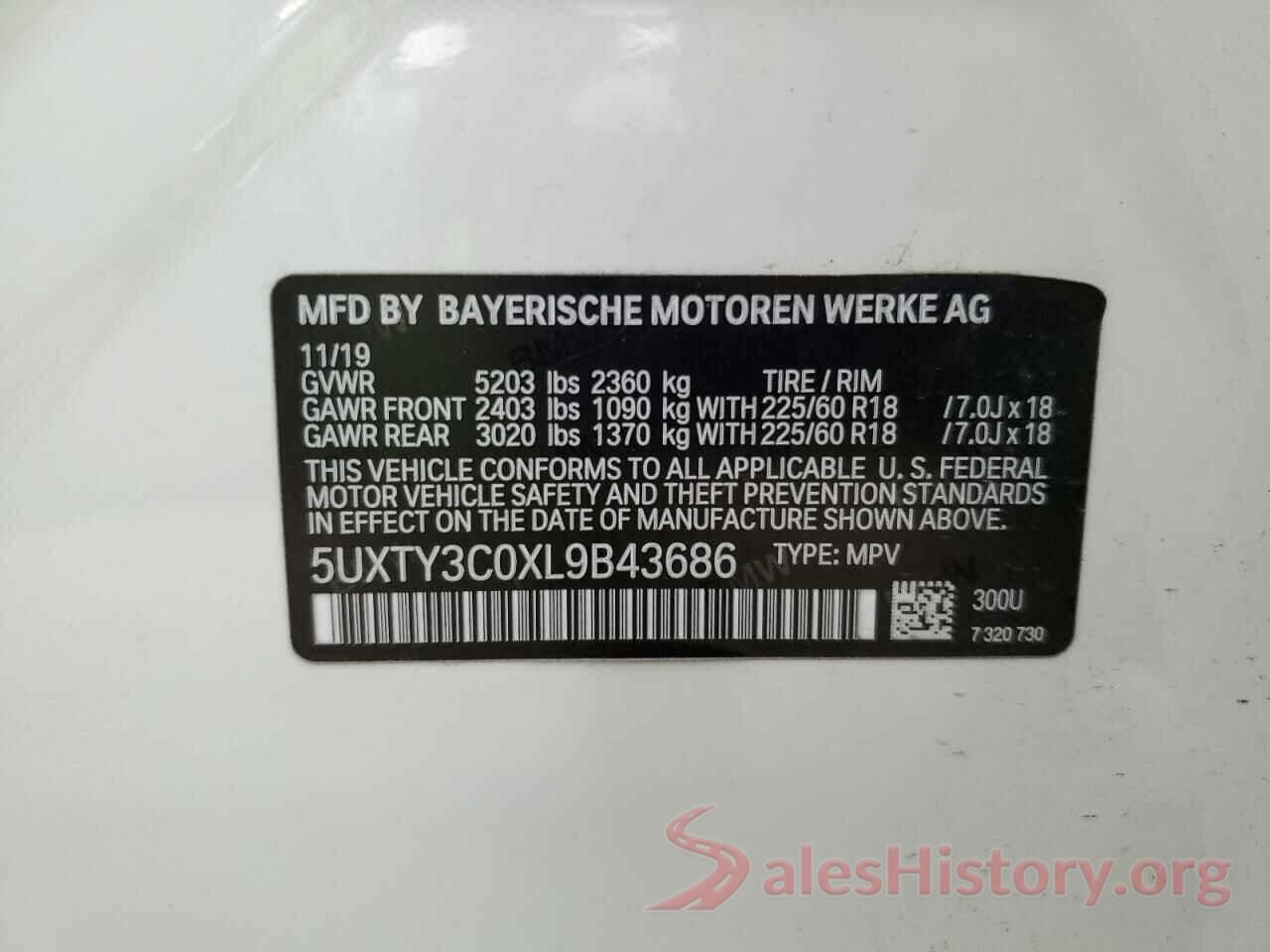 5UXTY3C0XL9B43686 2020 BMW X3