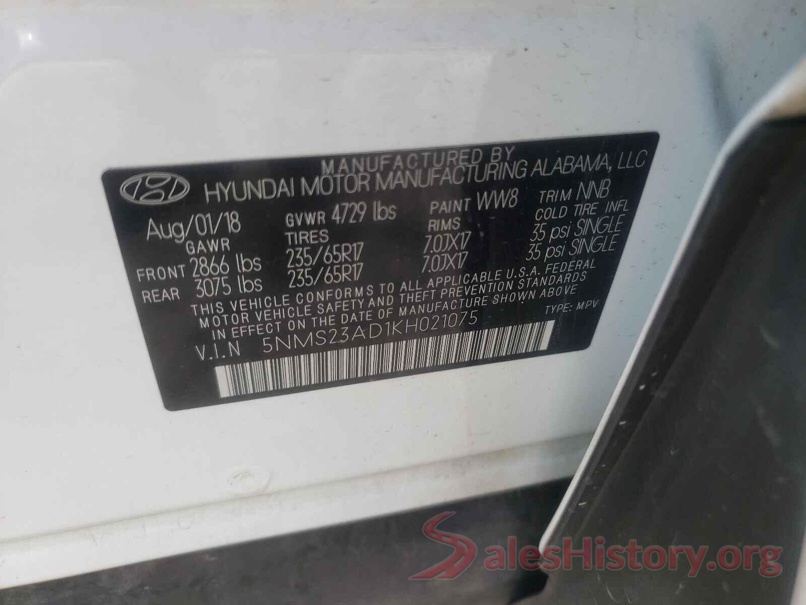 5NMS23AD1KH021075 2019 HYUNDAI SANTA FE