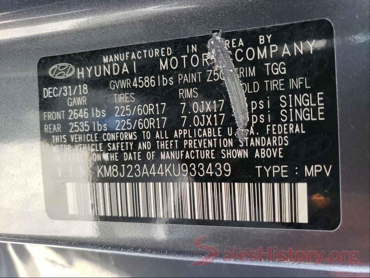 KM8J23A44KU933439 2019 HYUNDAI TUCSON