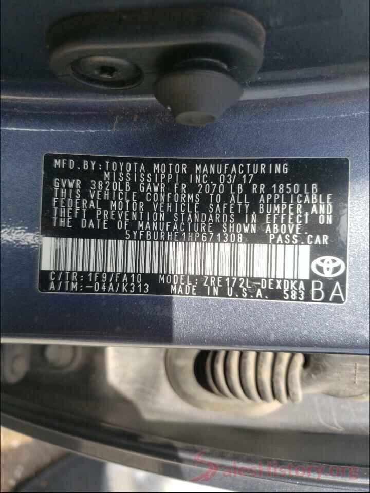 5YFBURHE1HP671308 2017 TOYOTA COROLLA