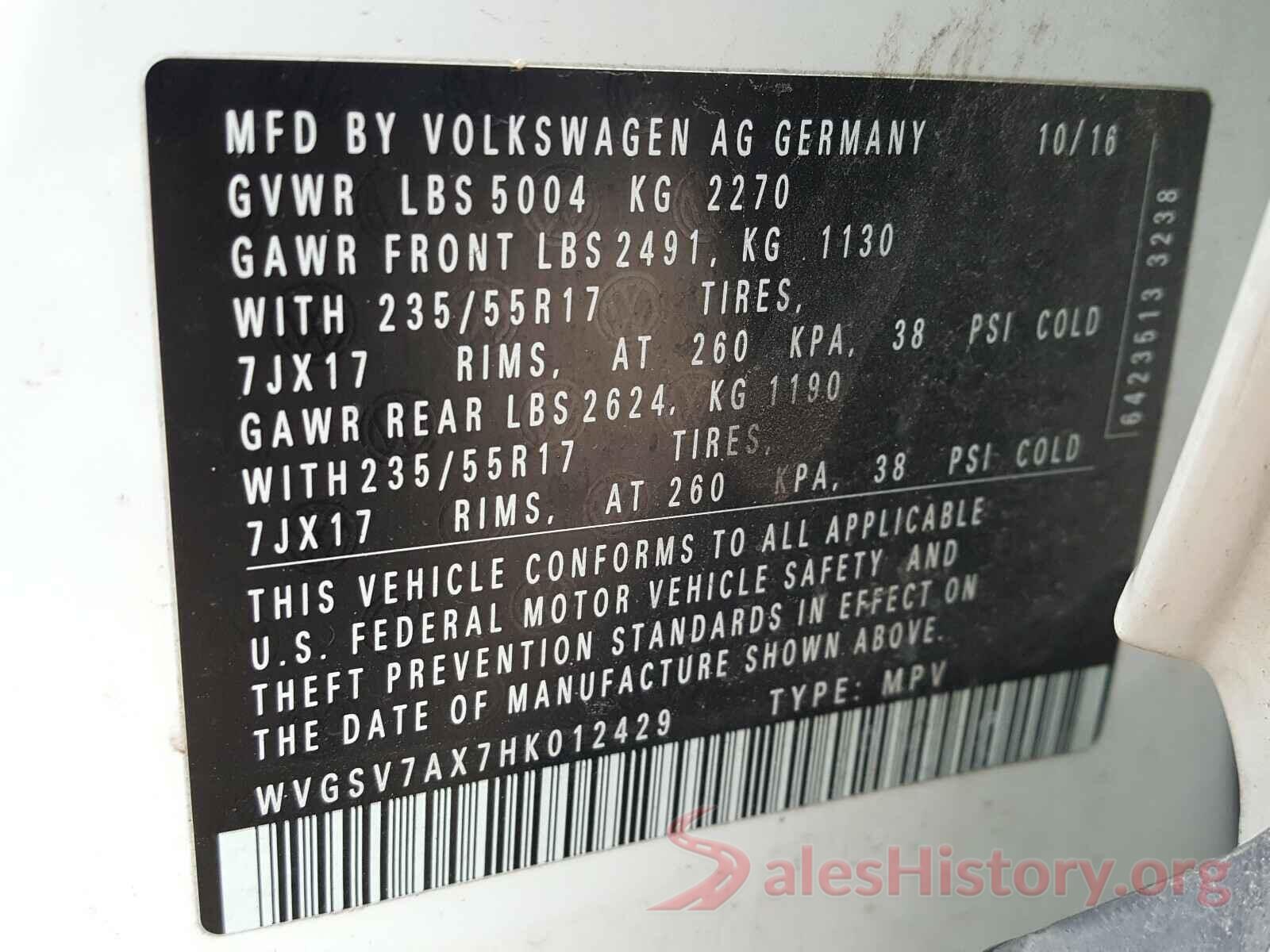 WVGSV7AX7HK012429 2017 VOLKSWAGEN TIGUAN