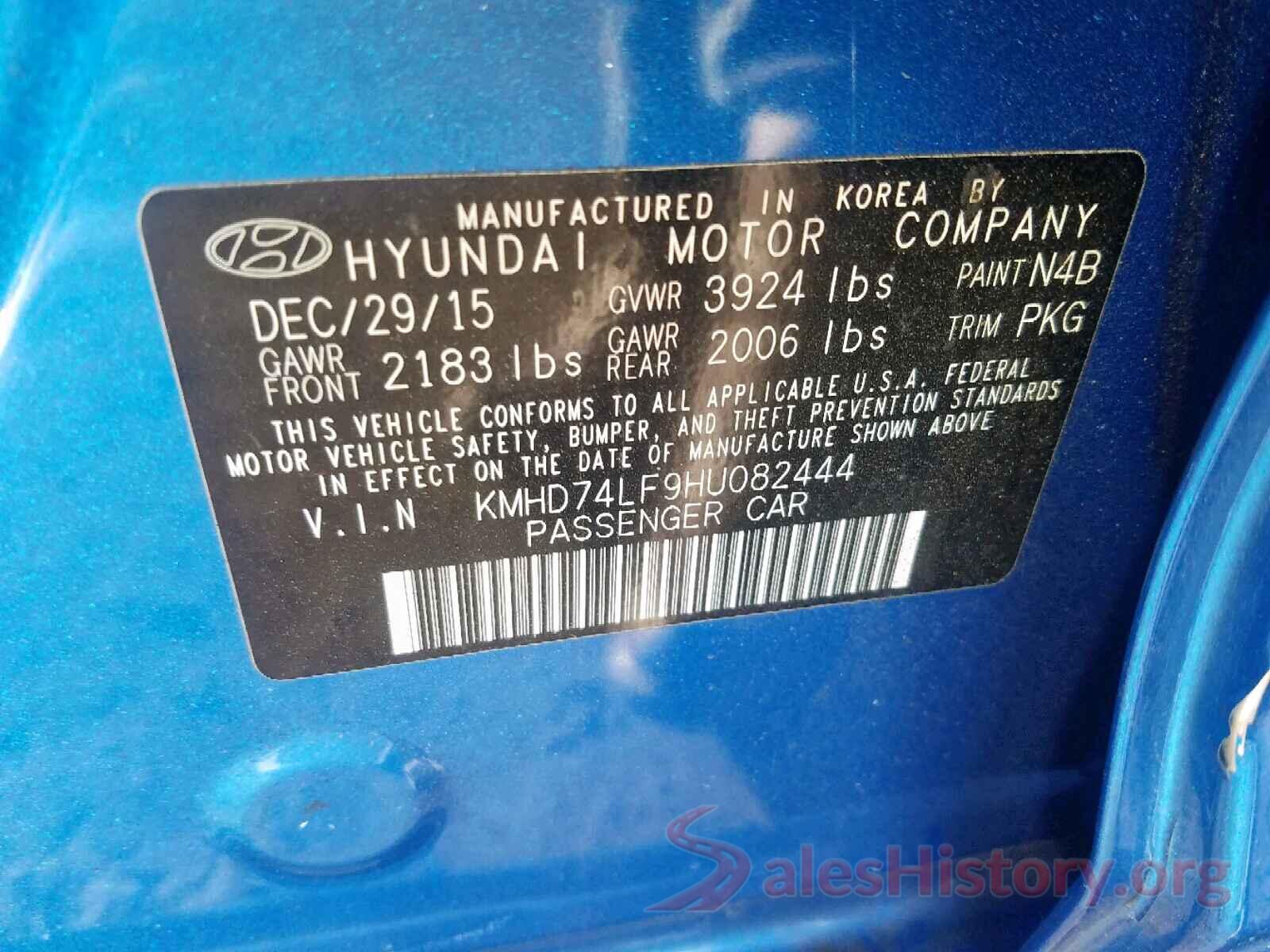 KMHD74LF9HU082444 2017 HYUNDAI ELANTRA