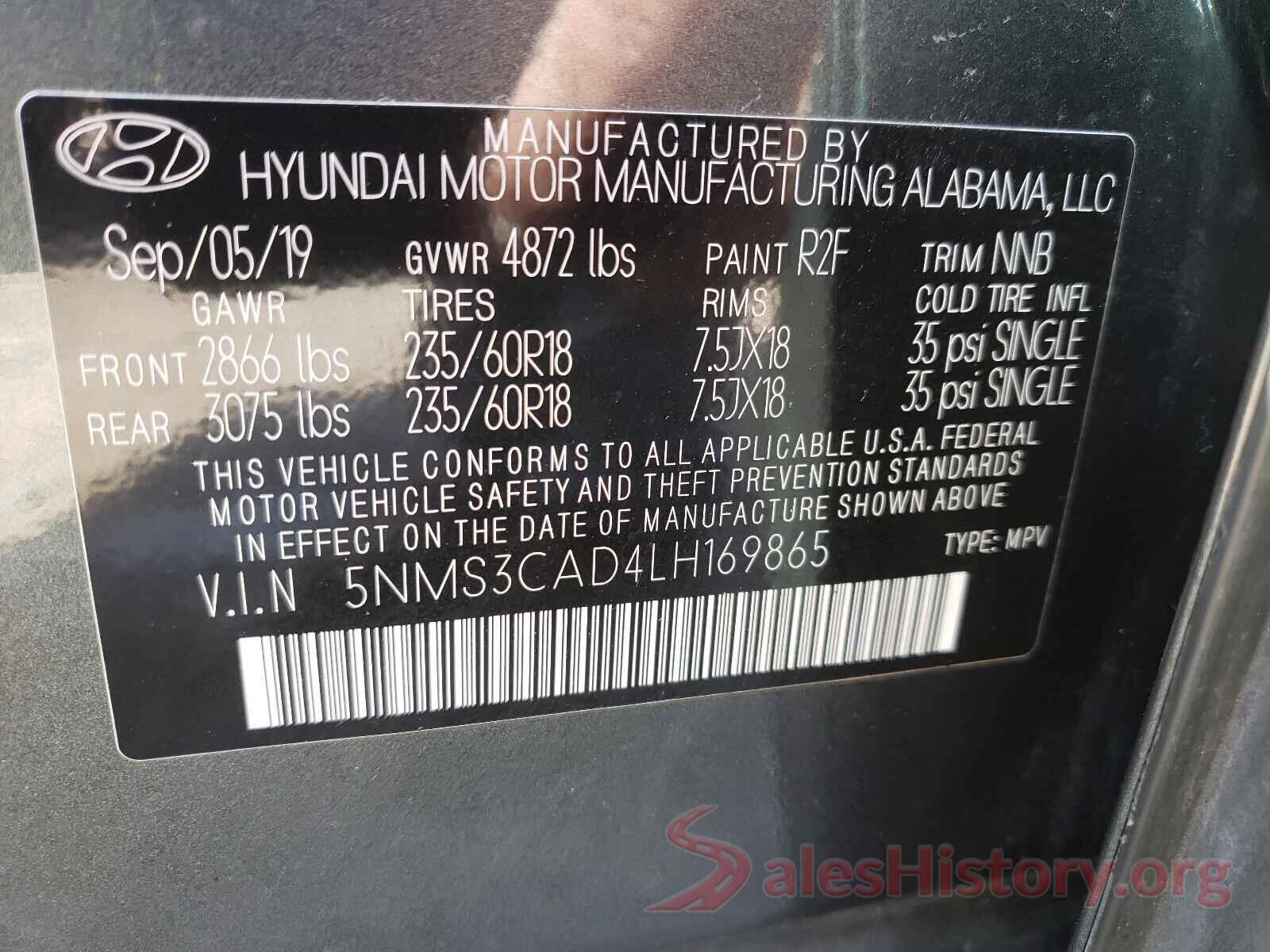 5NMS3CAD4LH169865 2020 HYUNDAI SANTA FE