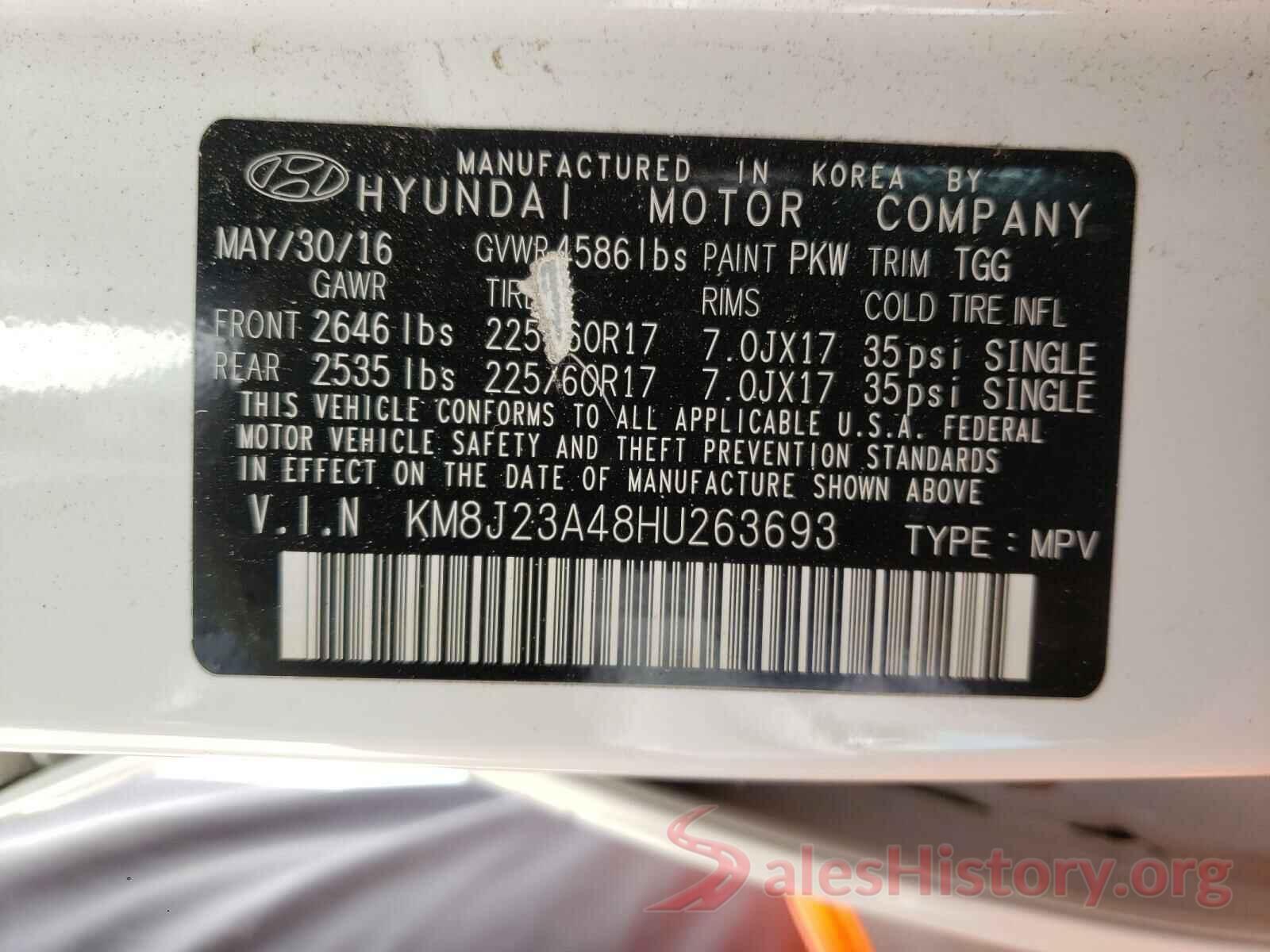 KM8J23A48HU263693 2017 HYUNDAI TUCSON