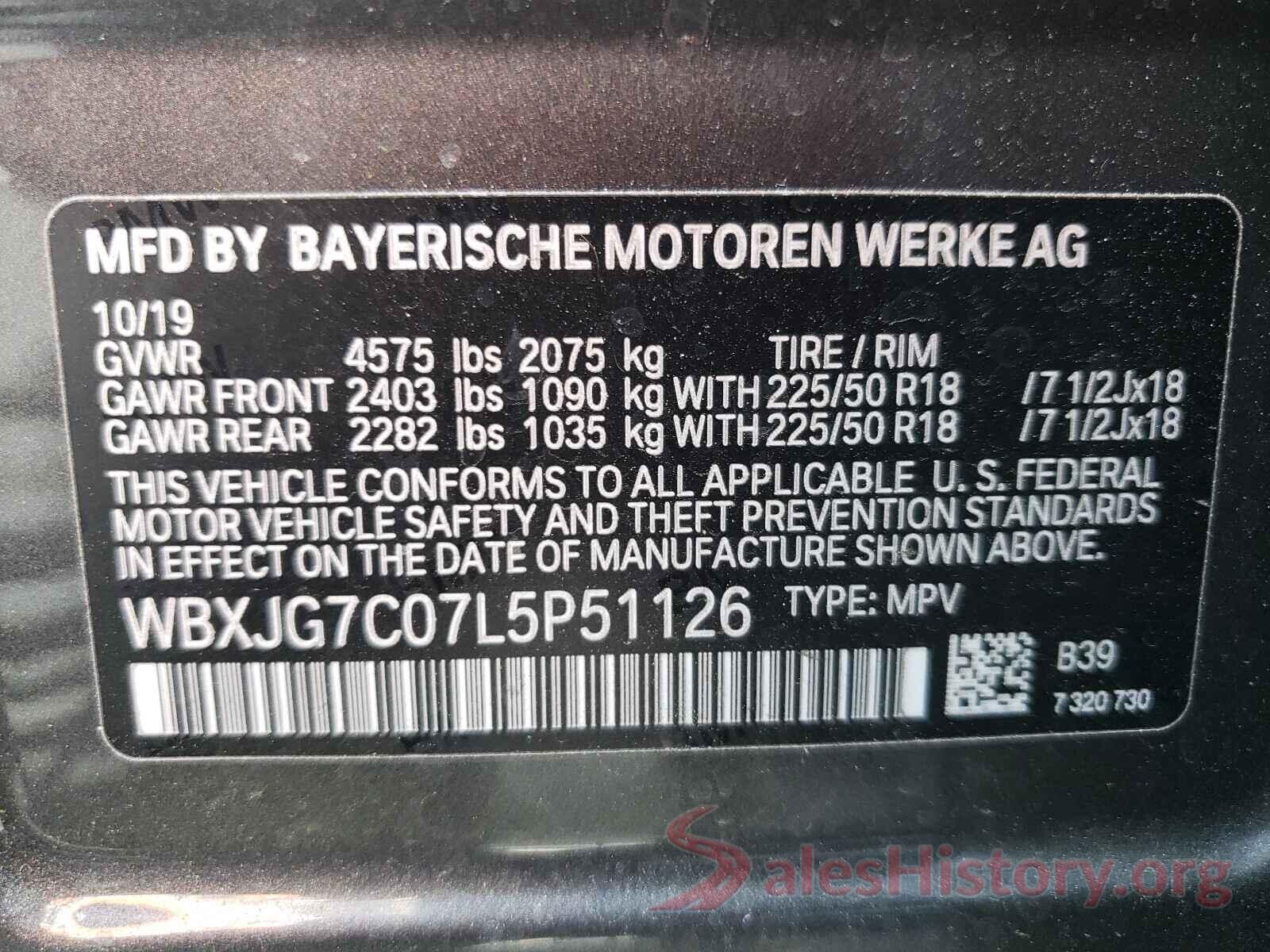 WBXJG7C07L5P51126 2020 BMW X1