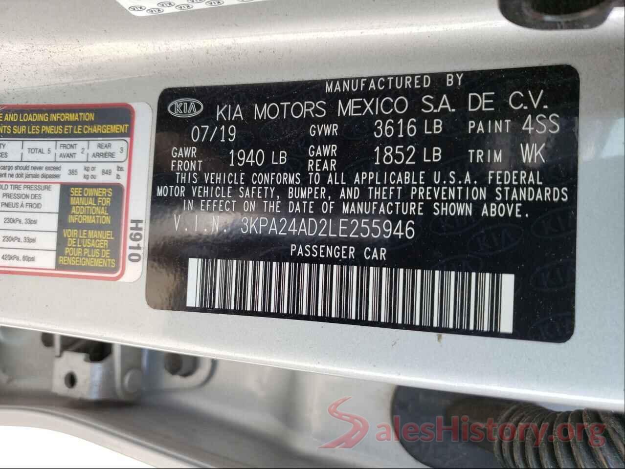 3KPA24AD2LE255946 2020 KIA RIO