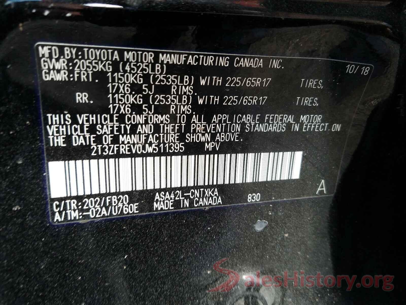 2T3ZFREV0JW511395 2018 TOYOTA RAV4