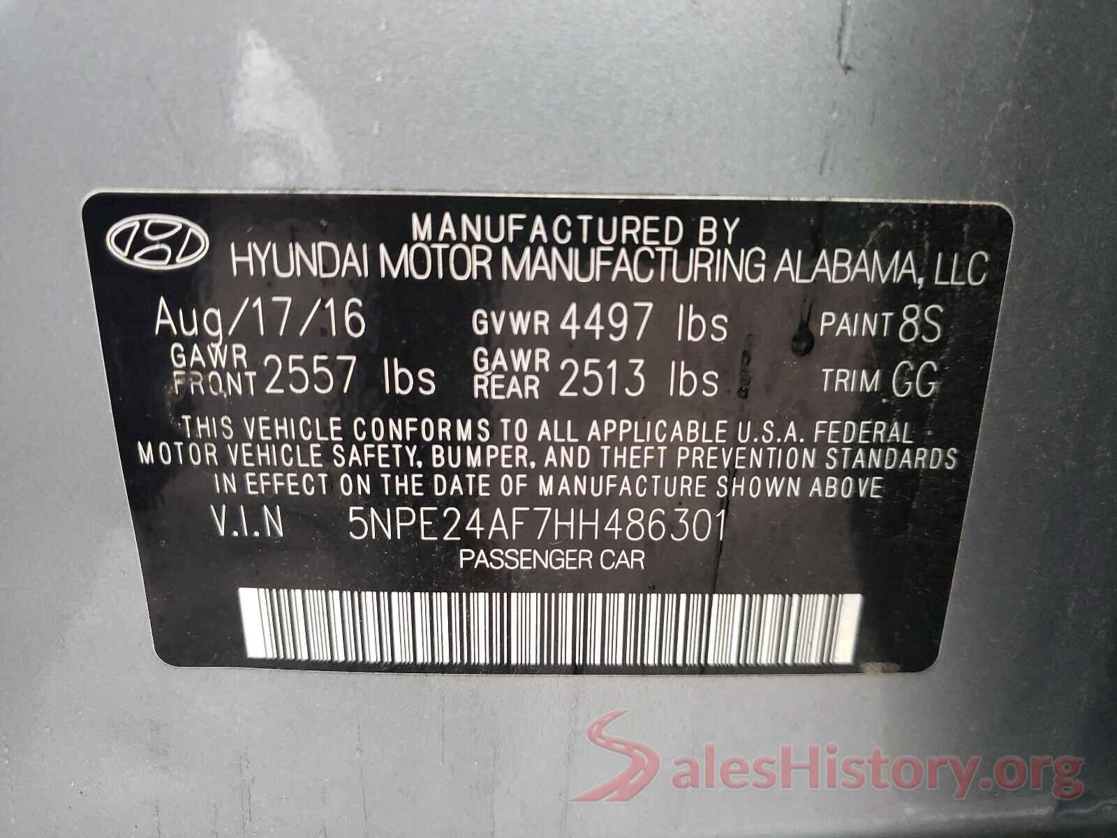 5NPE24AF7HH486301 2017 HYUNDAI SONATA