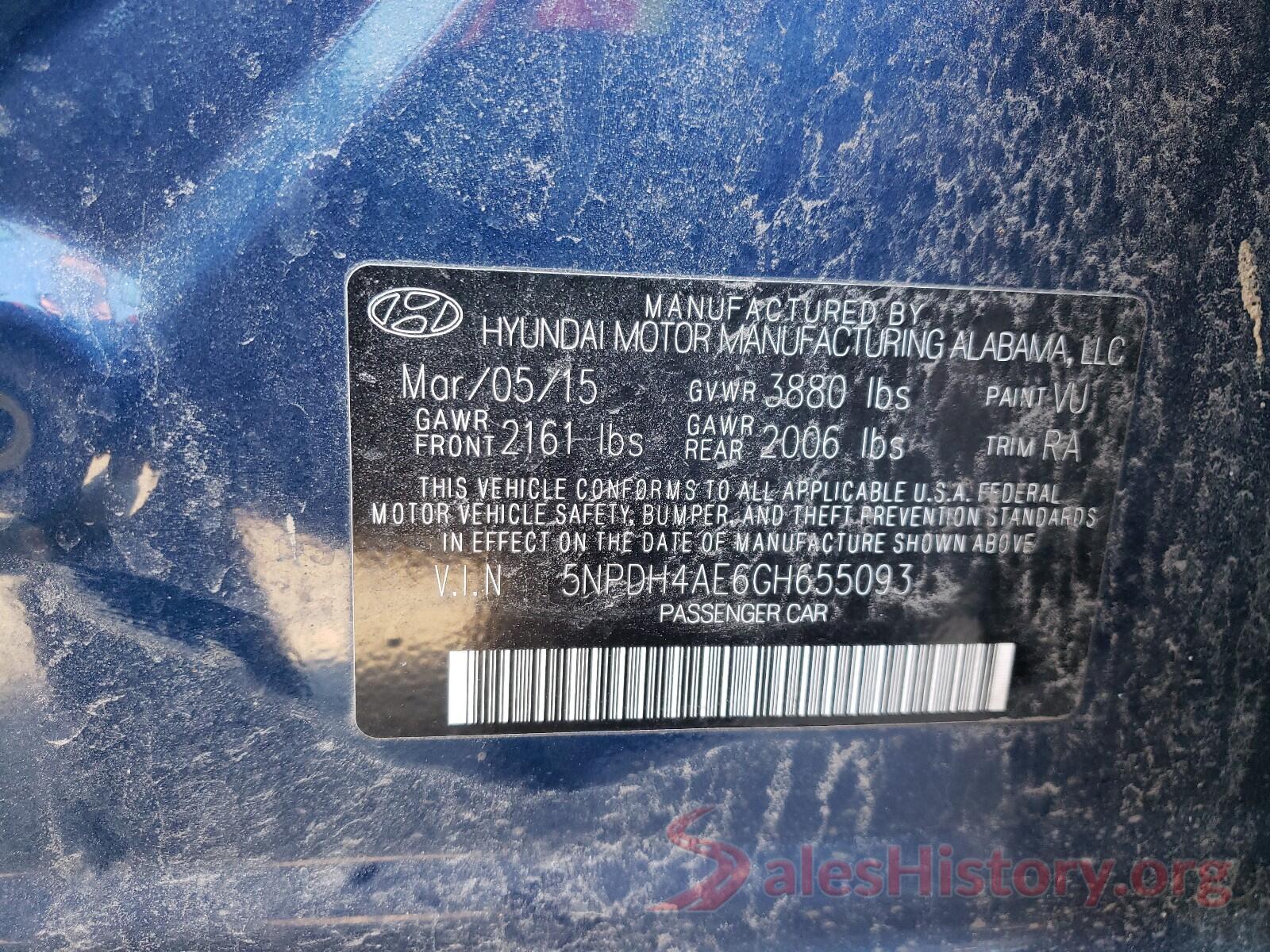 5NPDH4AE6GH655093 2016 HYUNDAI ELANTRA