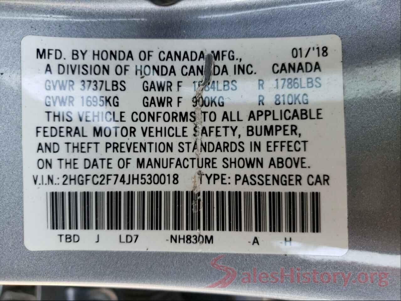 2HGFC2F74JH530018 2018 HONDA CIVIC