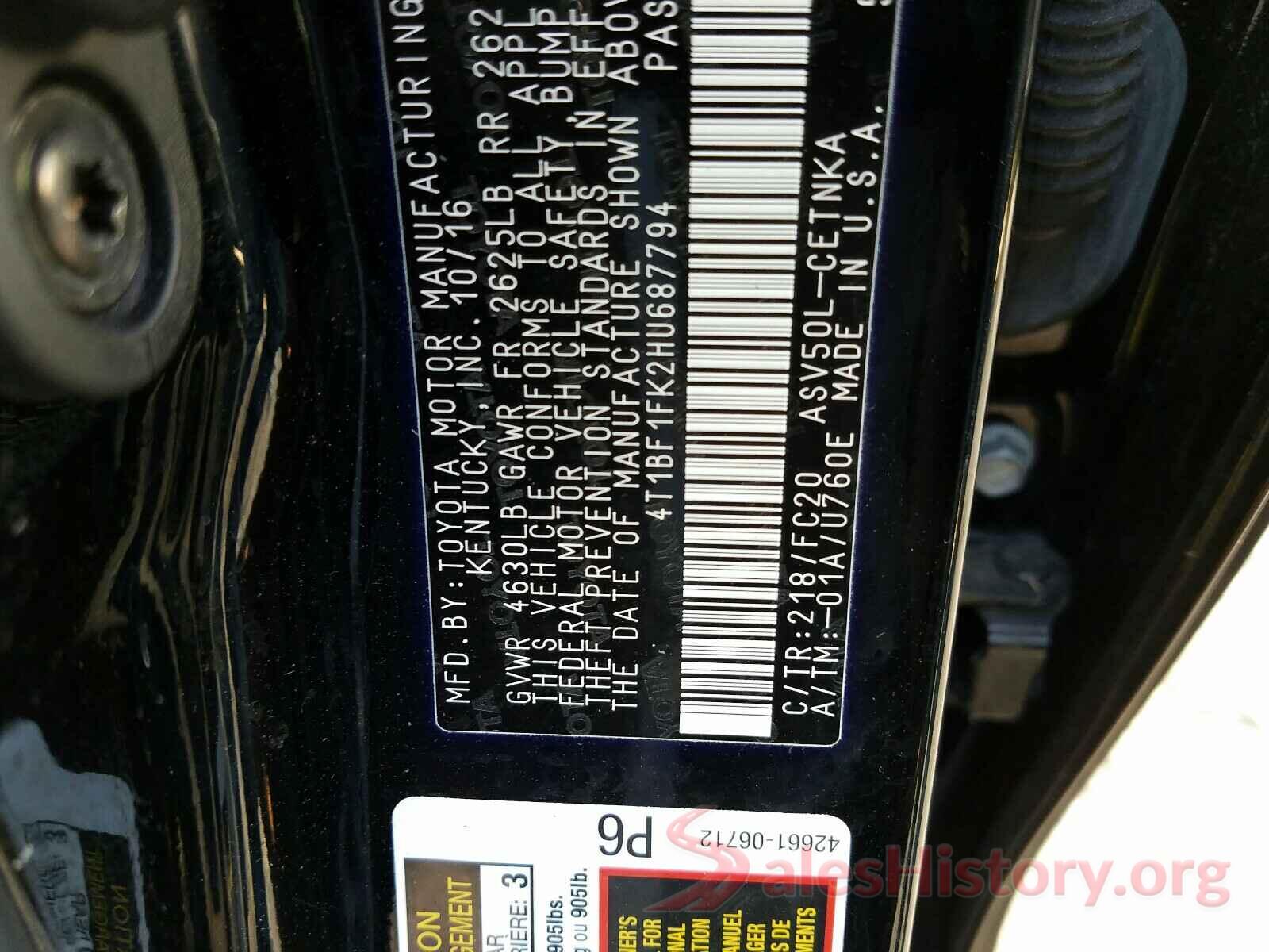 4T1BF1FK2HU687794 2017 TOYOTA CAMRY