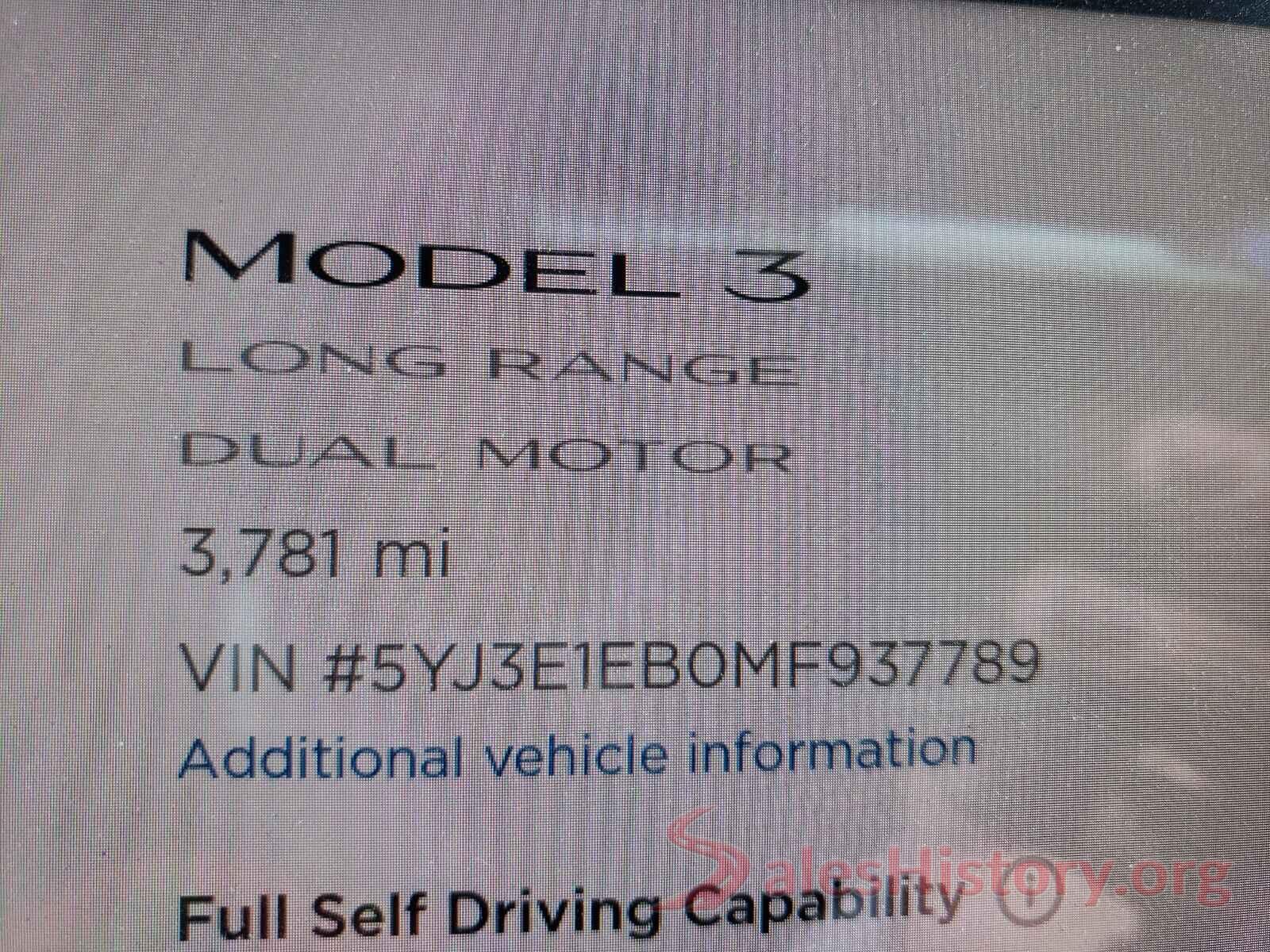 5YJ3E1EB0MF937789 2021 TESLA MODEL 3