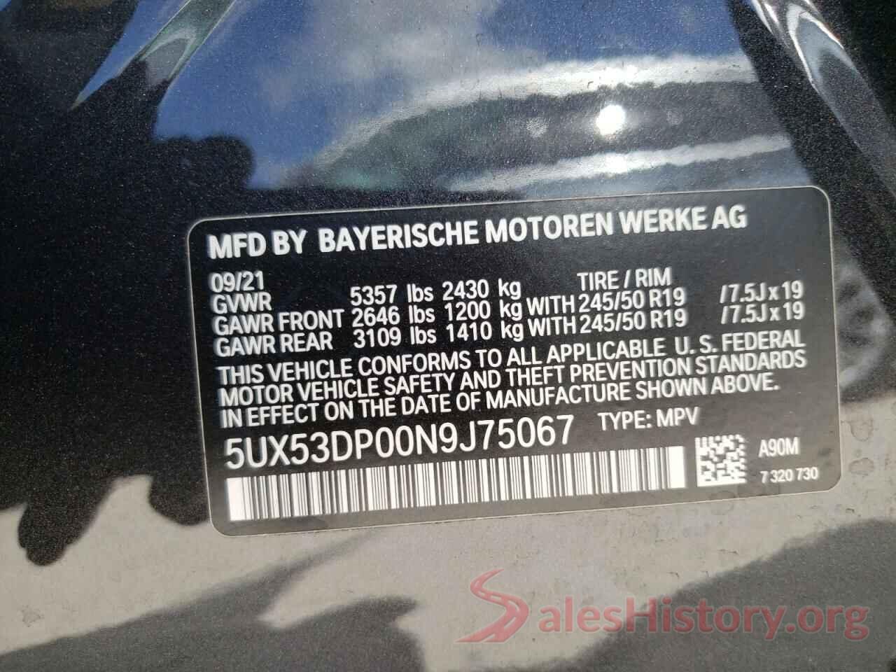 5UX53DP00N9J75067 2022 BMW X3