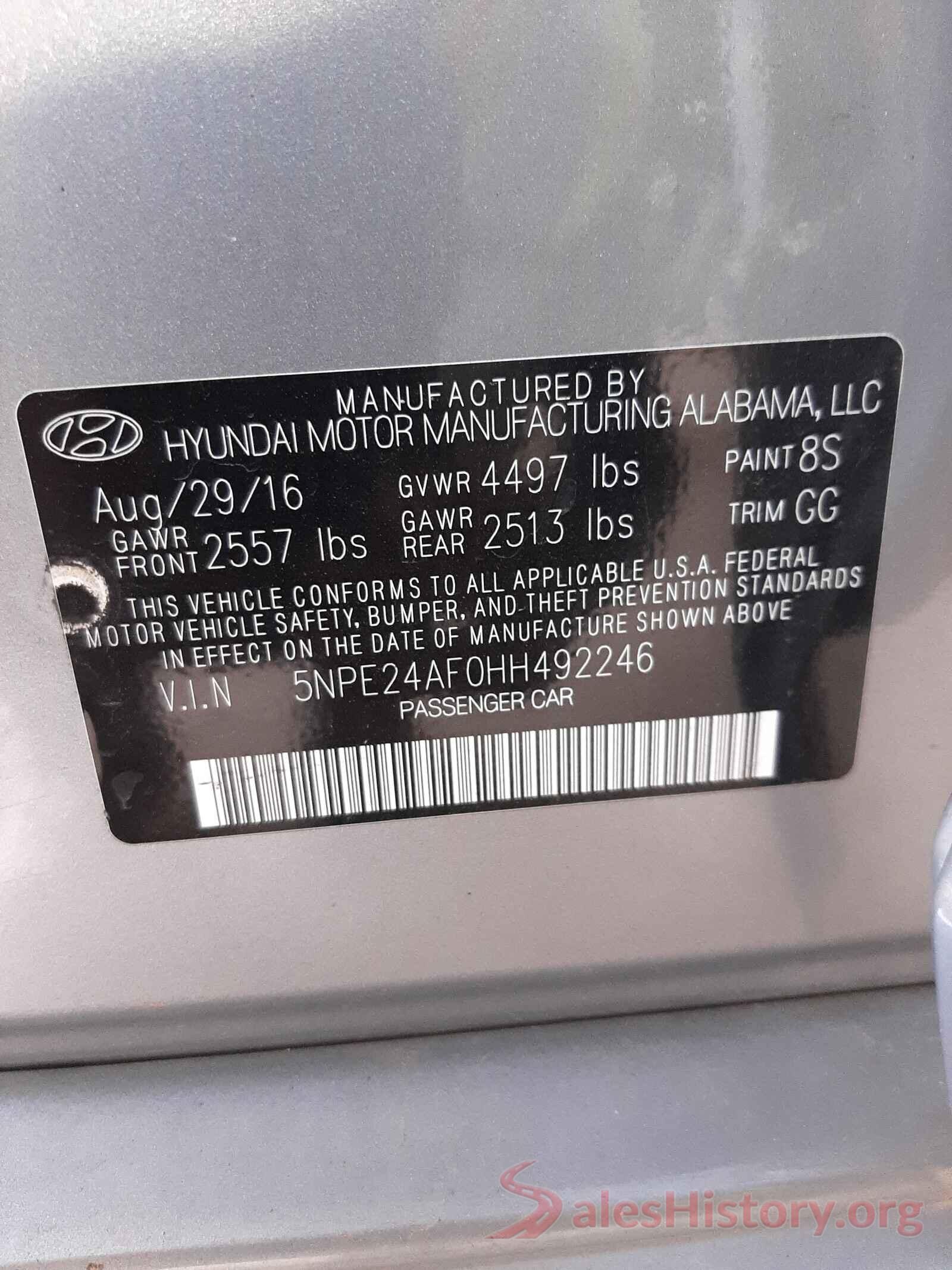 5NPE24AF0HH492246 2017 HYUNDAI SONATA